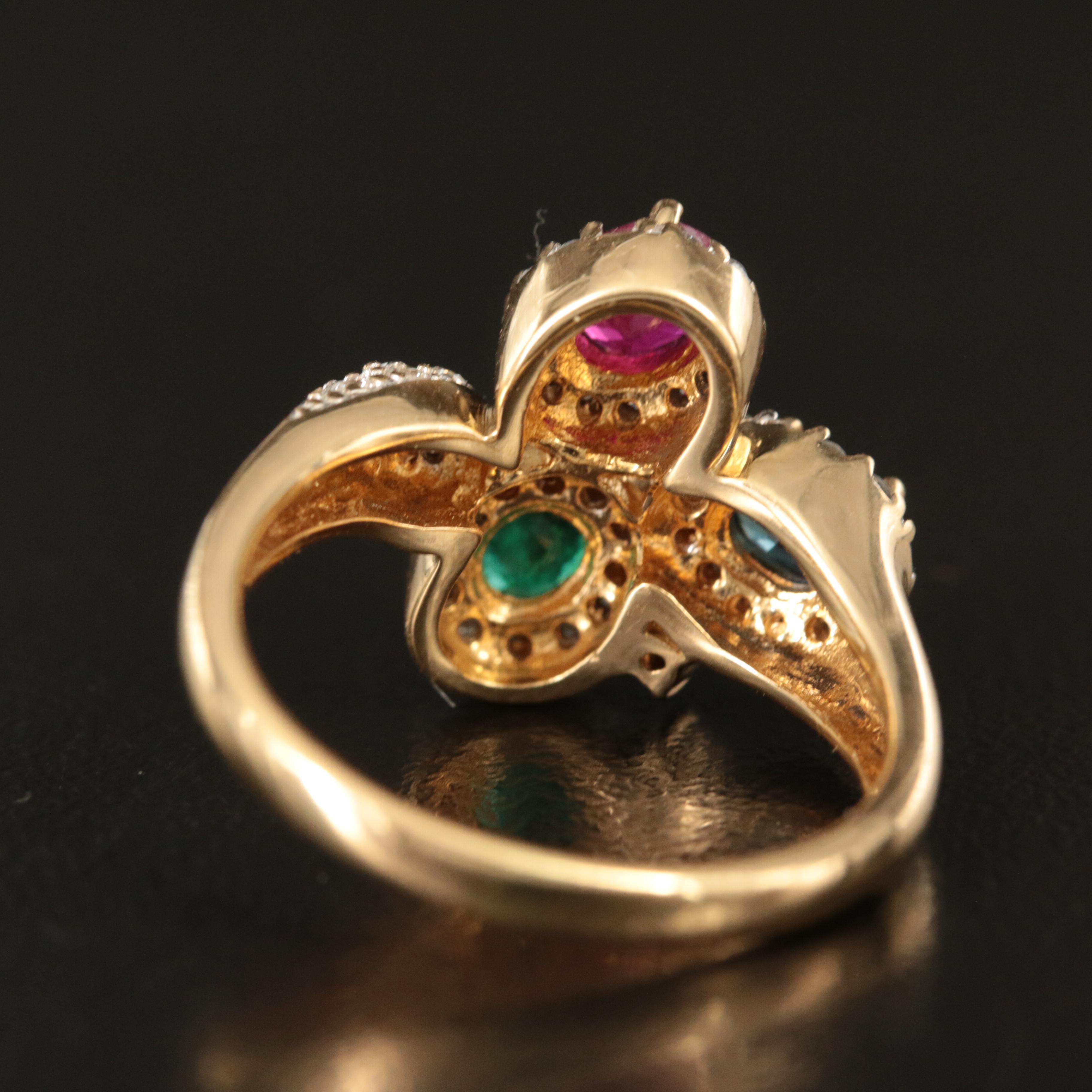 18K Ruby, Emerald, Sapphire and Diamond Ring