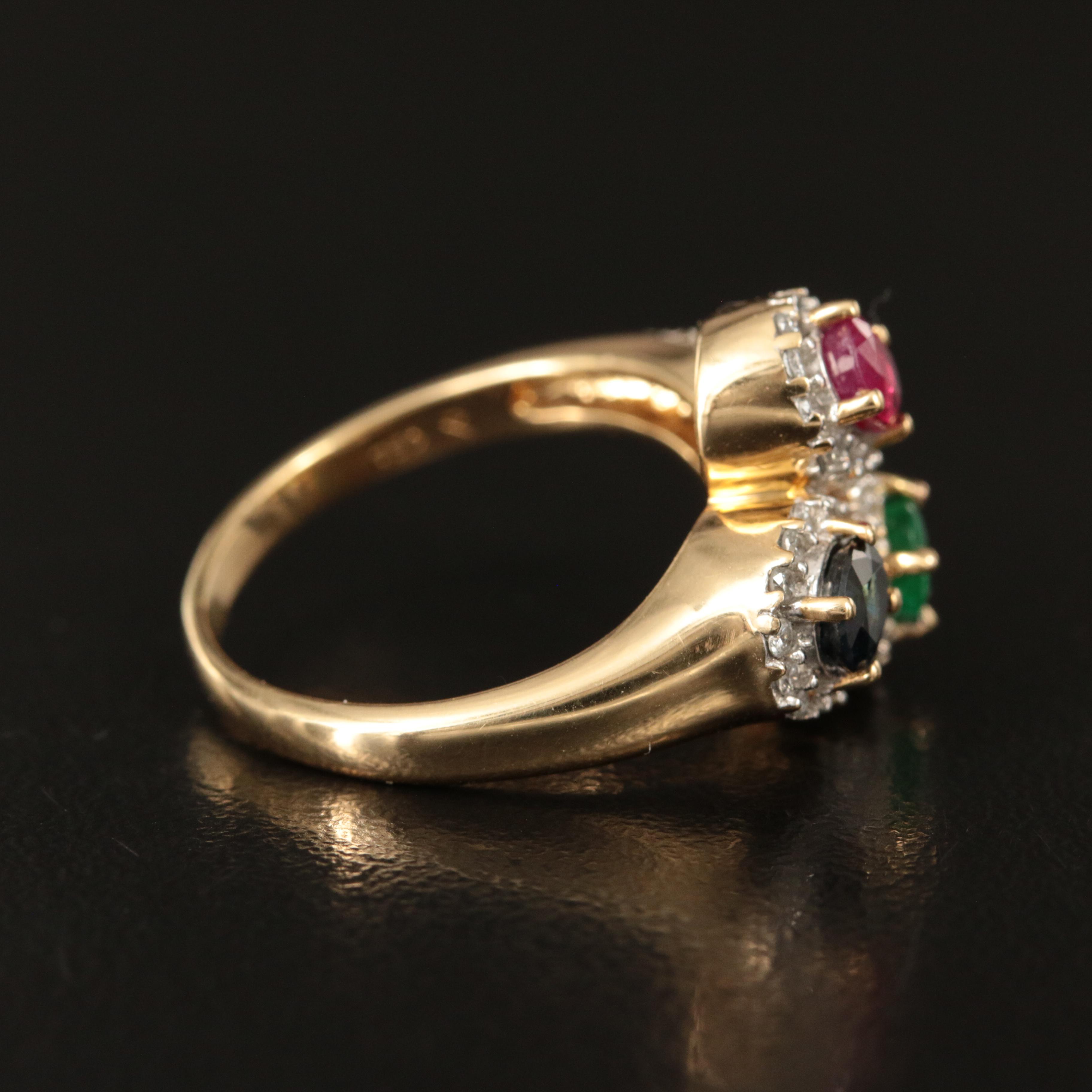 18K Ruby, Emerald, Sapphire and Diamond Ring