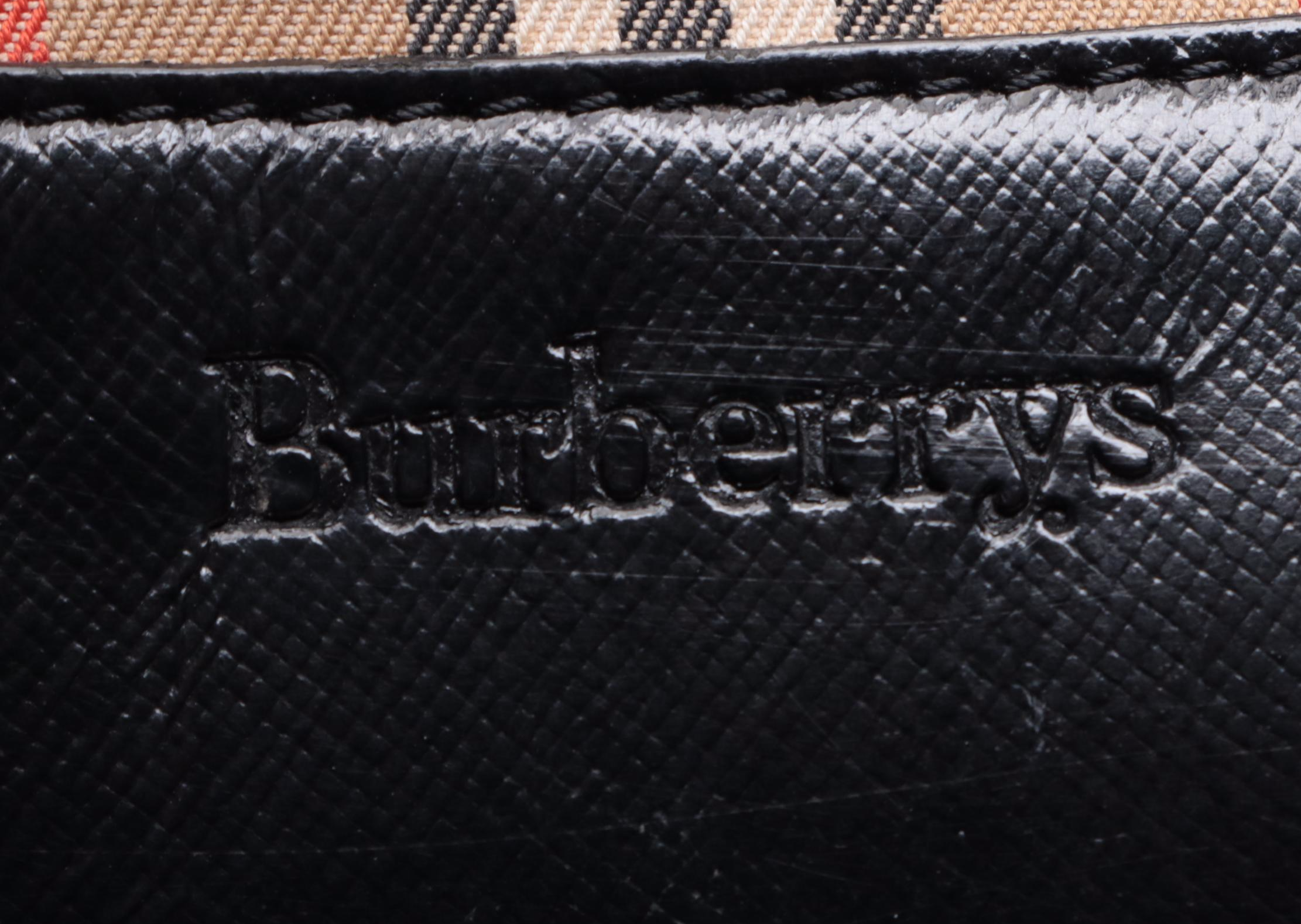 Burberrys Shoulder Tote Bag in Haymarket Check Canvas and Black Leather