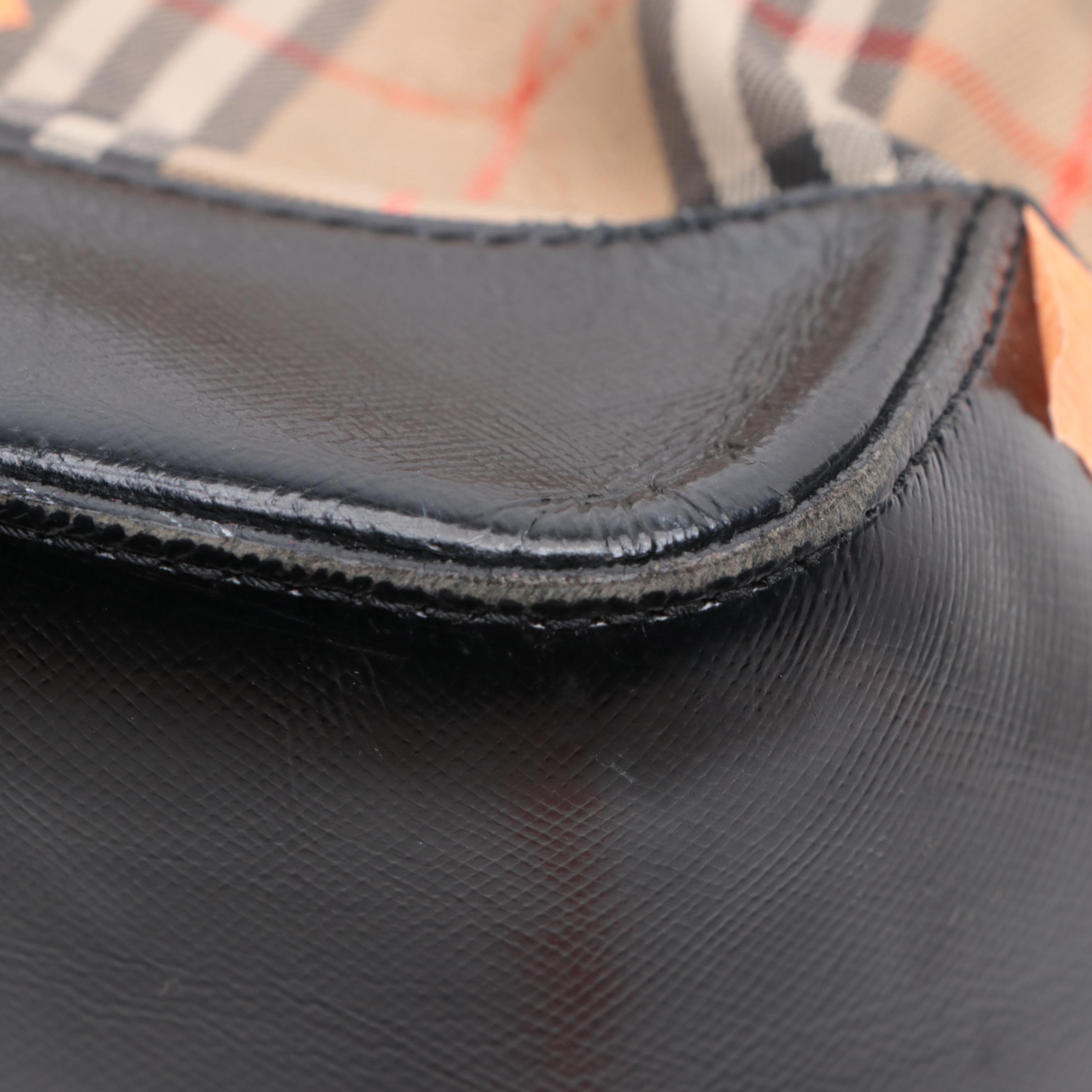 Burberrys Shoulder Tote Bag in Haymarket Check Canvas and Black Leather
