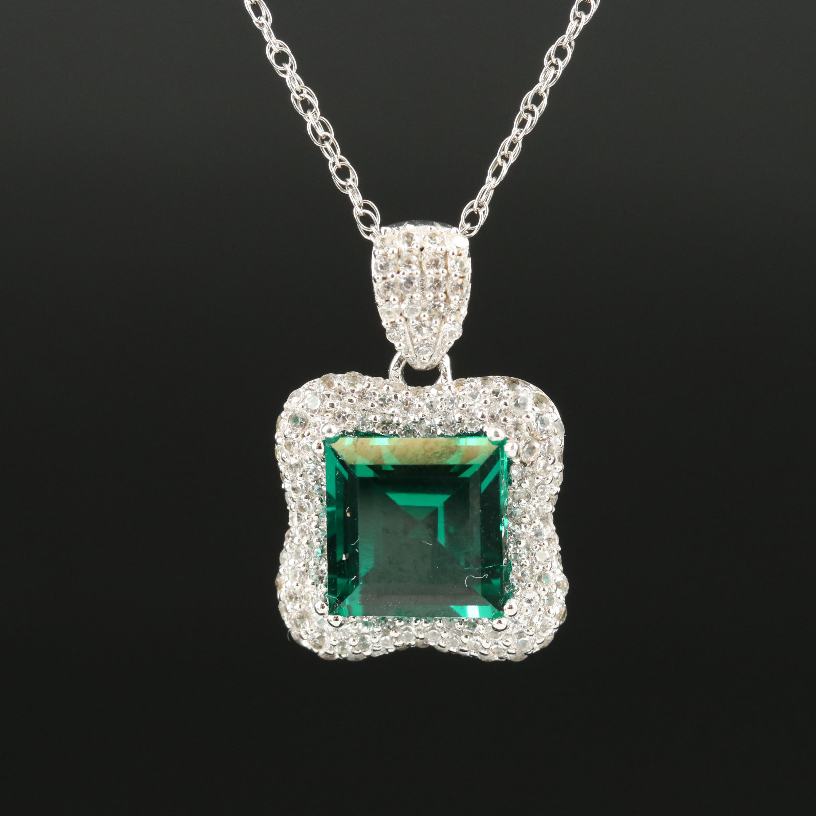 Sterling Emerald and Sapphire Pendant Necklace