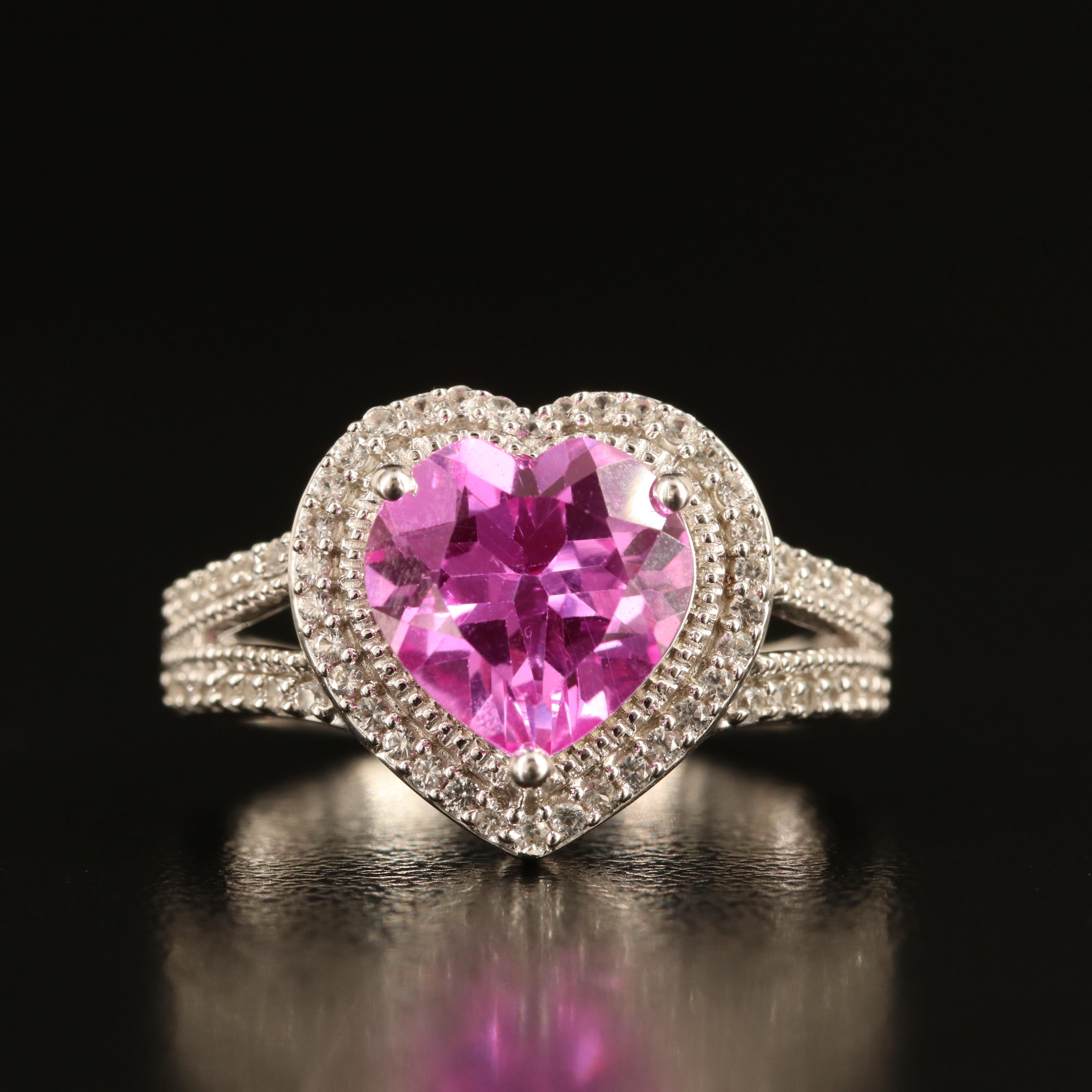 Sterling Sapphire and White Sapphire Heart Ring