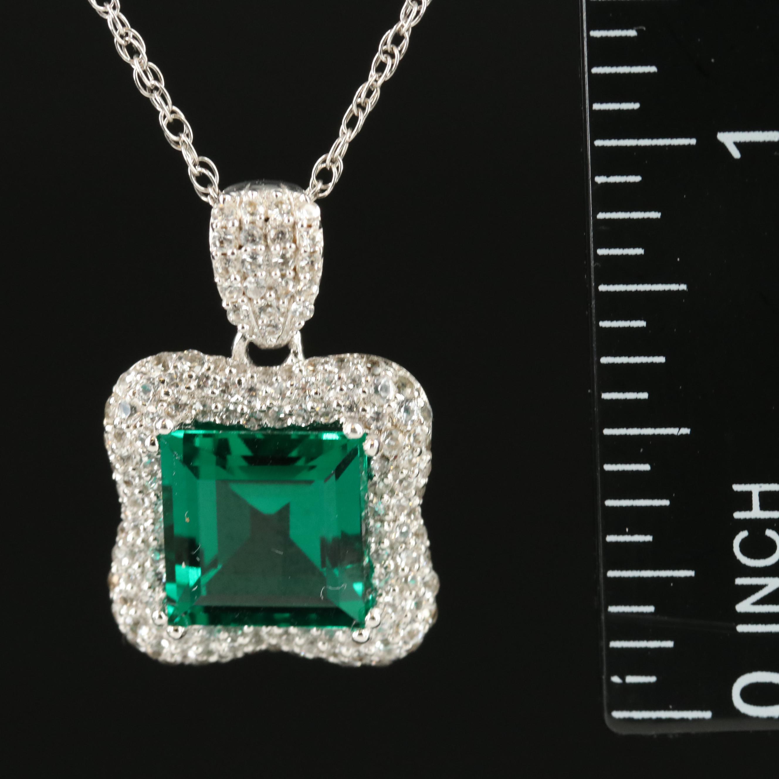 Sterling Emerald and Sapphire Pendant Necklace