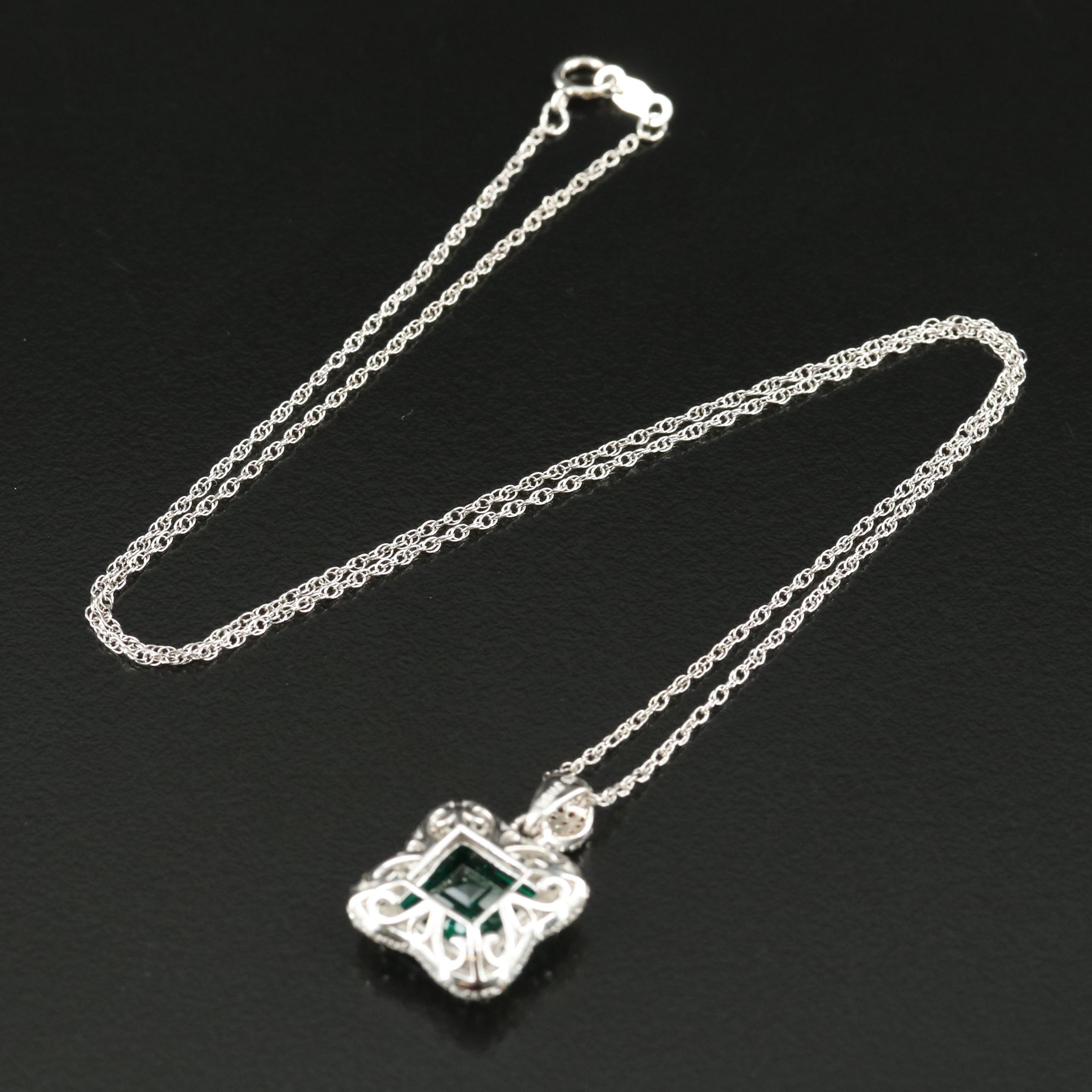 Sterling Emerald and Sapphire Pendant Necklace