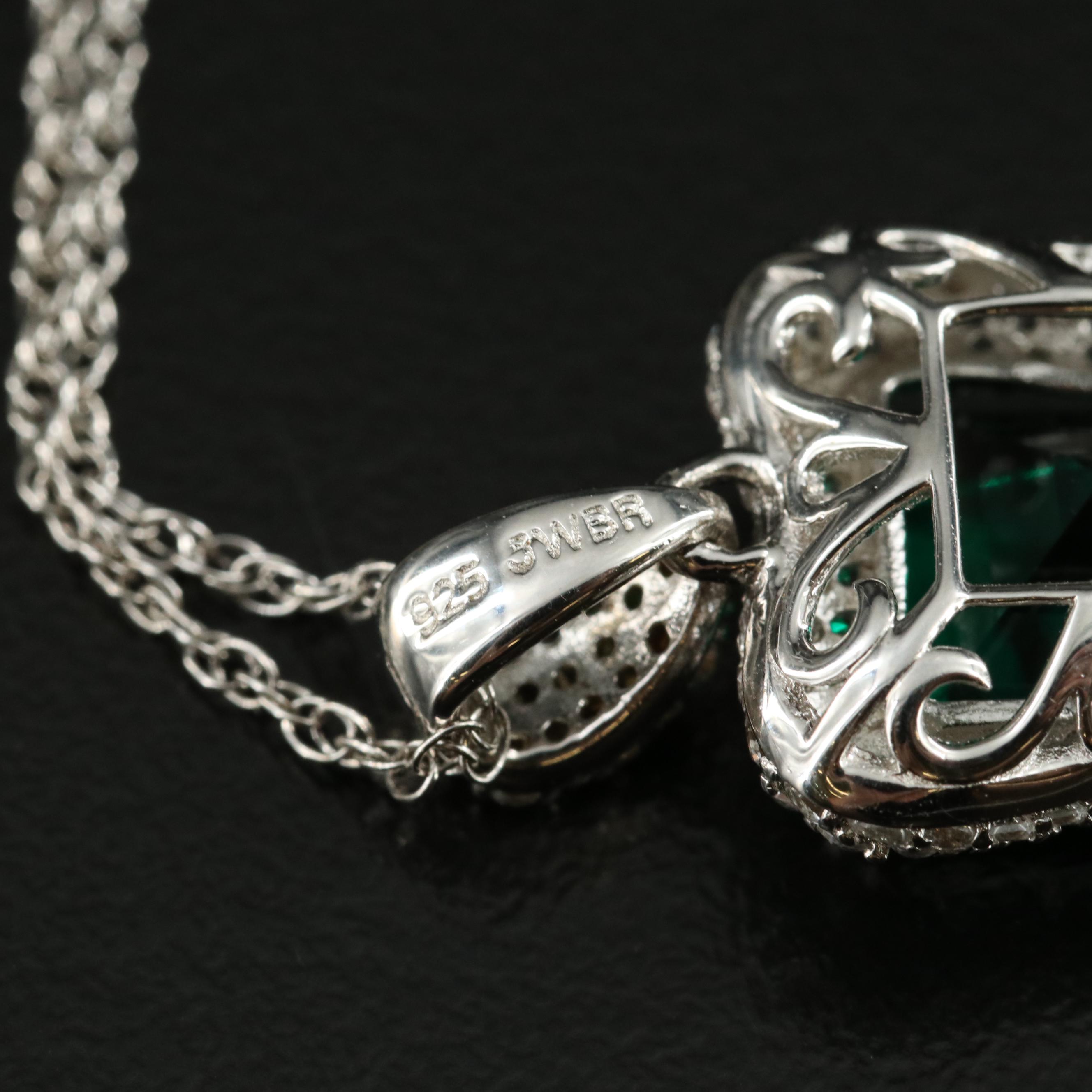 Sterling Emerald and Sapphire Pendant Necklace