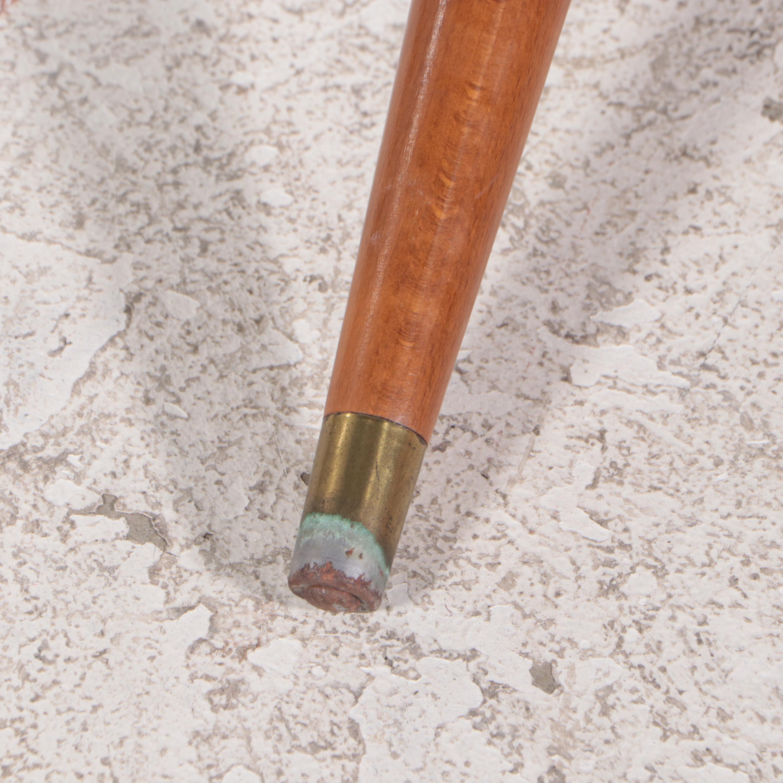 Mid Century Modern Beech and Blue Vinyl Footstool