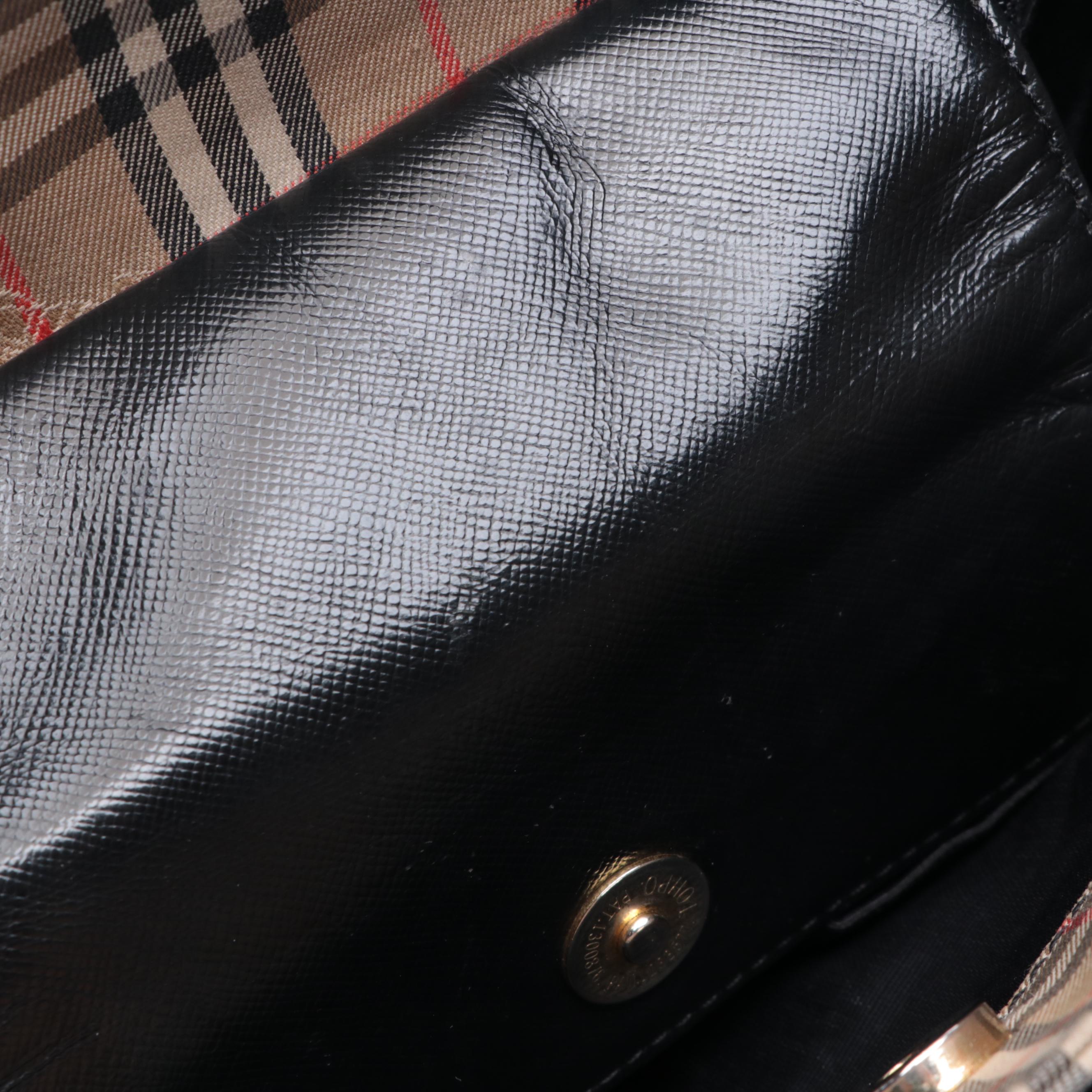 Burberrys Shoulder Tote Bag in Haymarket Check Canvas and Black Leather