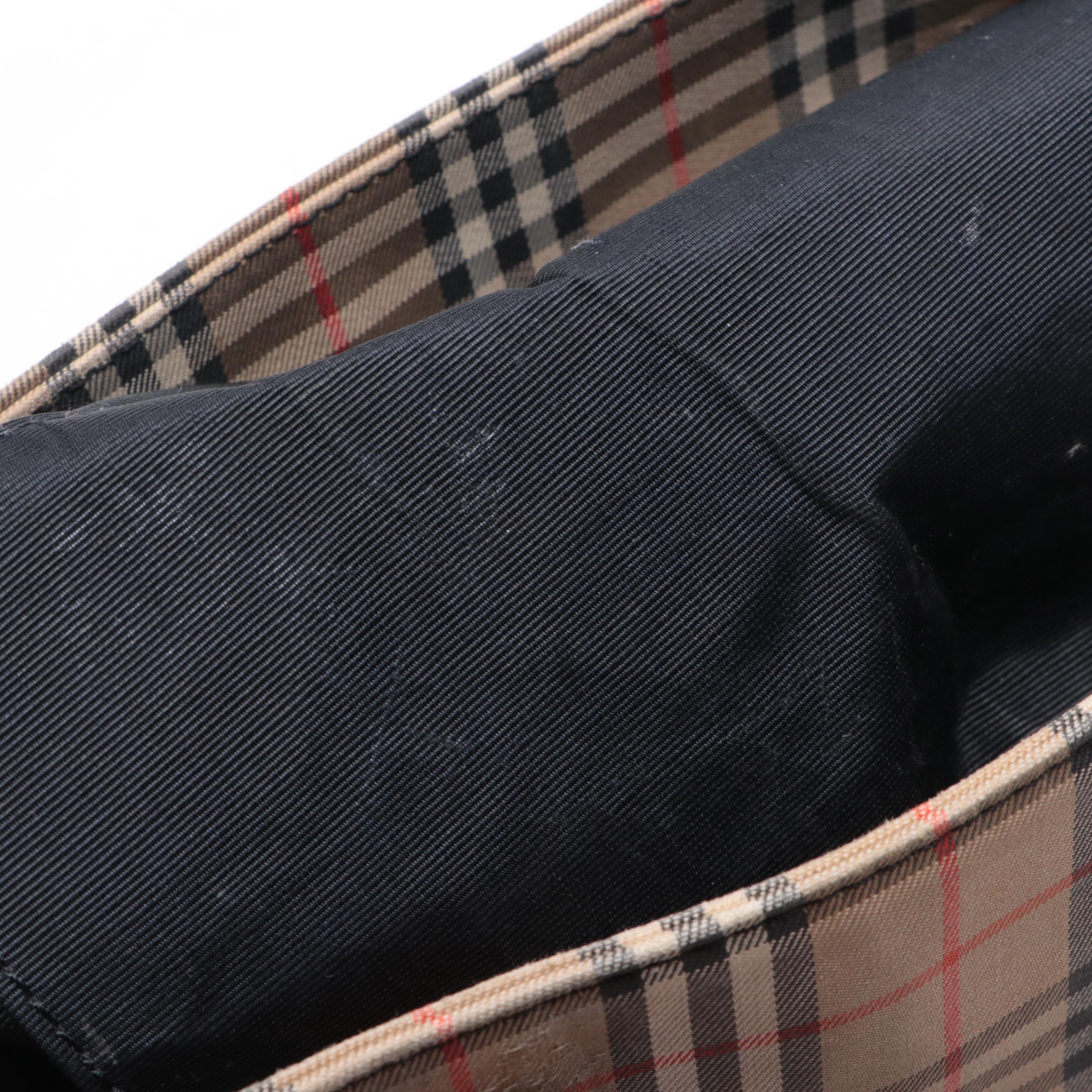 Burberrys Shoulder Tote Bag in Haymarket Check Canvas and Black Leather