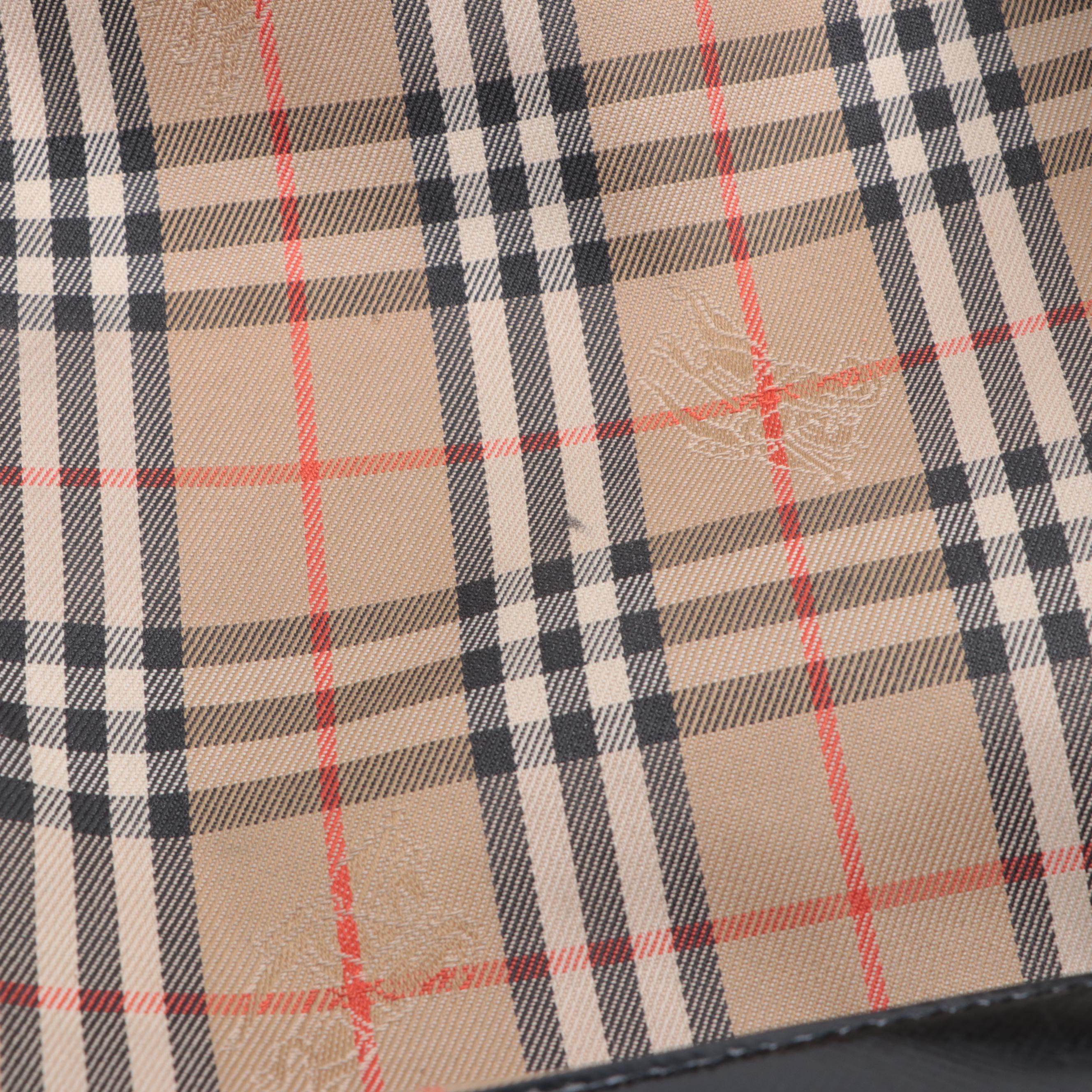 Burberrys Shoulder Tote Bag in Haymarket Check Canvas and Black Leather