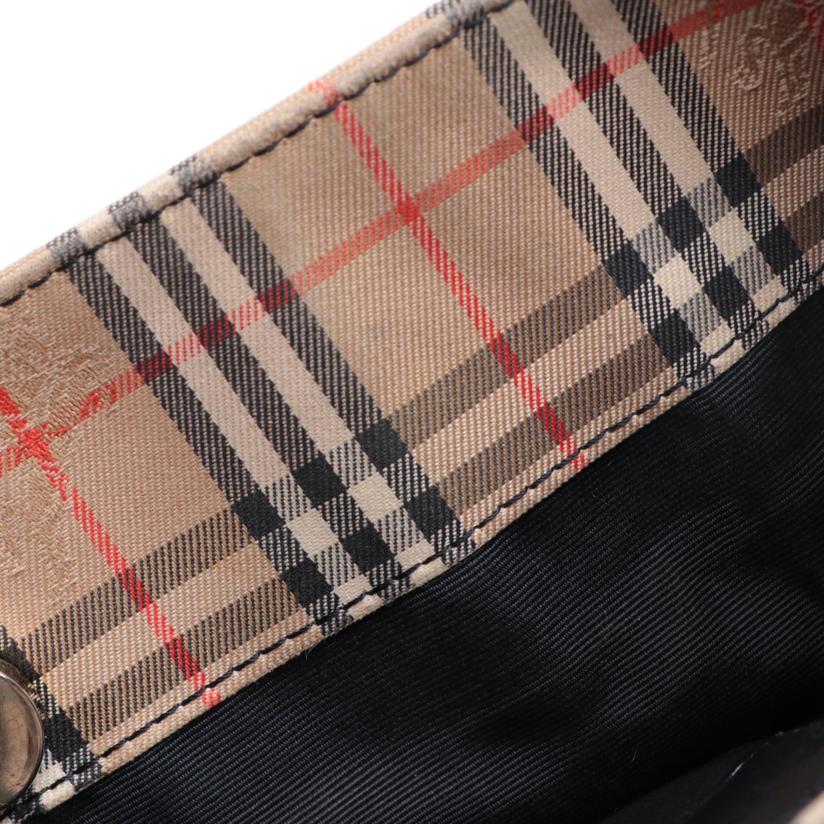 Burberrys Shoulder Tote Bag in Haymarket Check Canvas and Black Leather