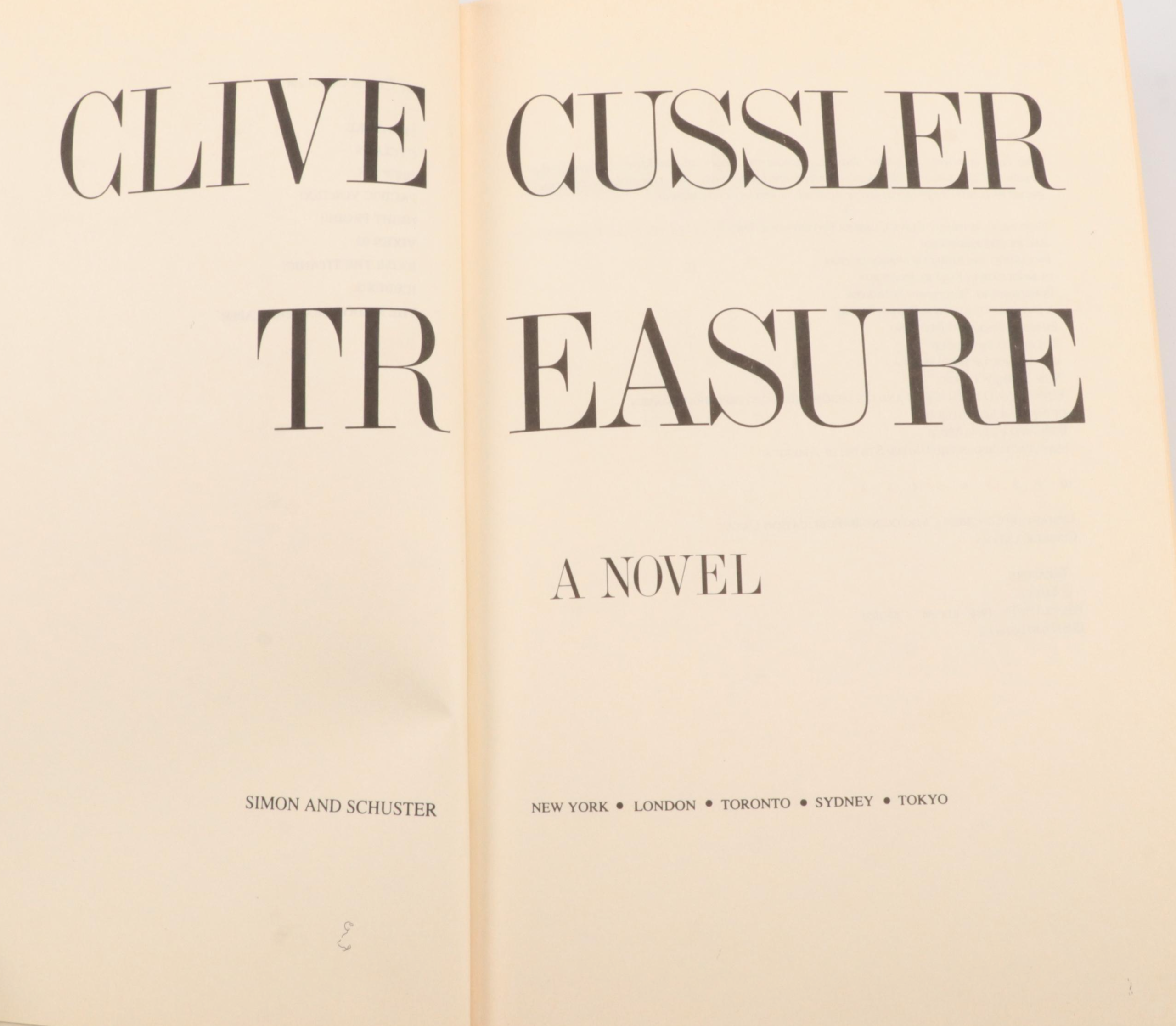 First Edition Clive Cussler Novels Including "Treasure, "Sea Hunters," and More