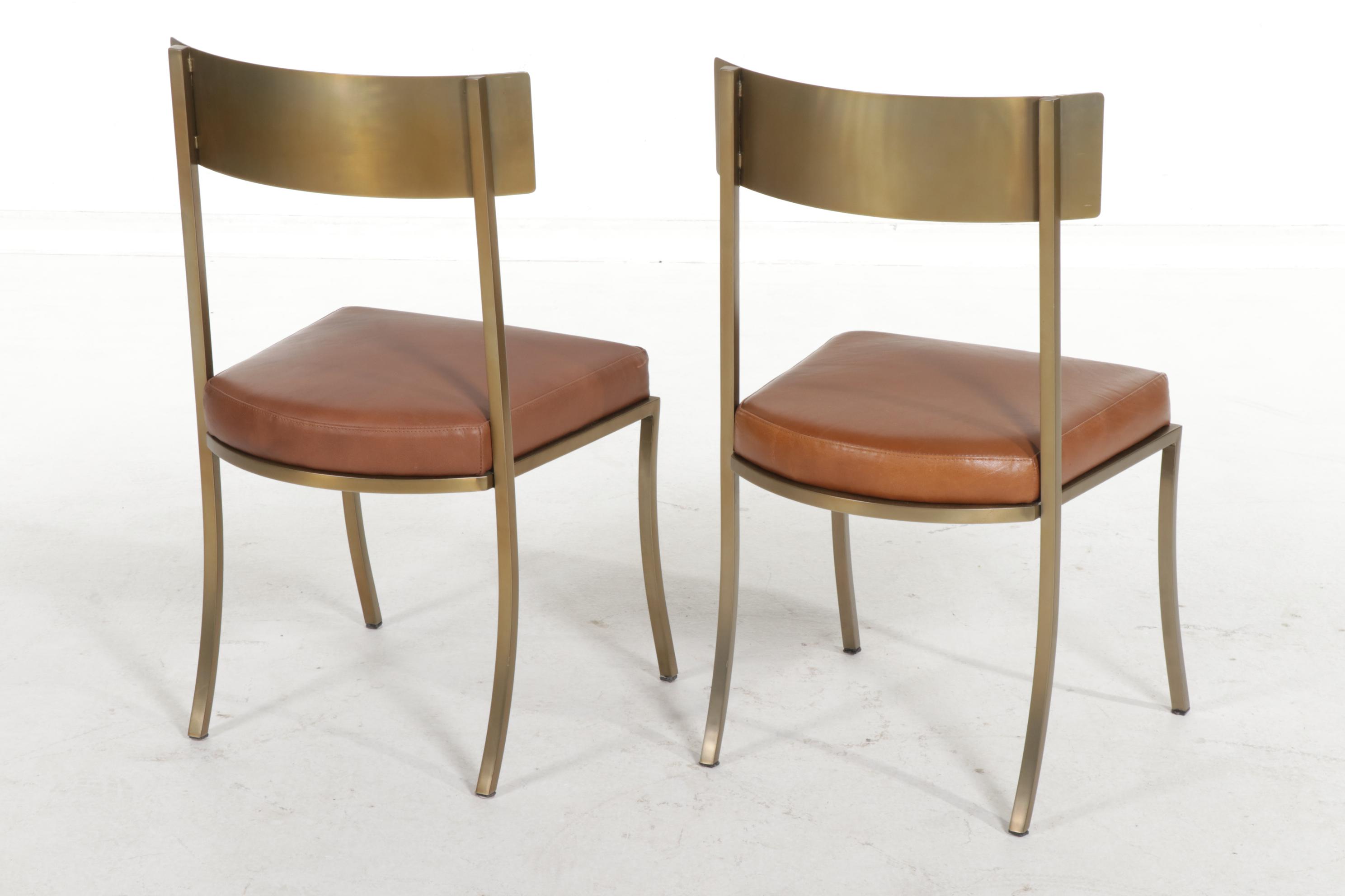Pair of Contemporary Metal and Leather-Upholstered Side Chairs