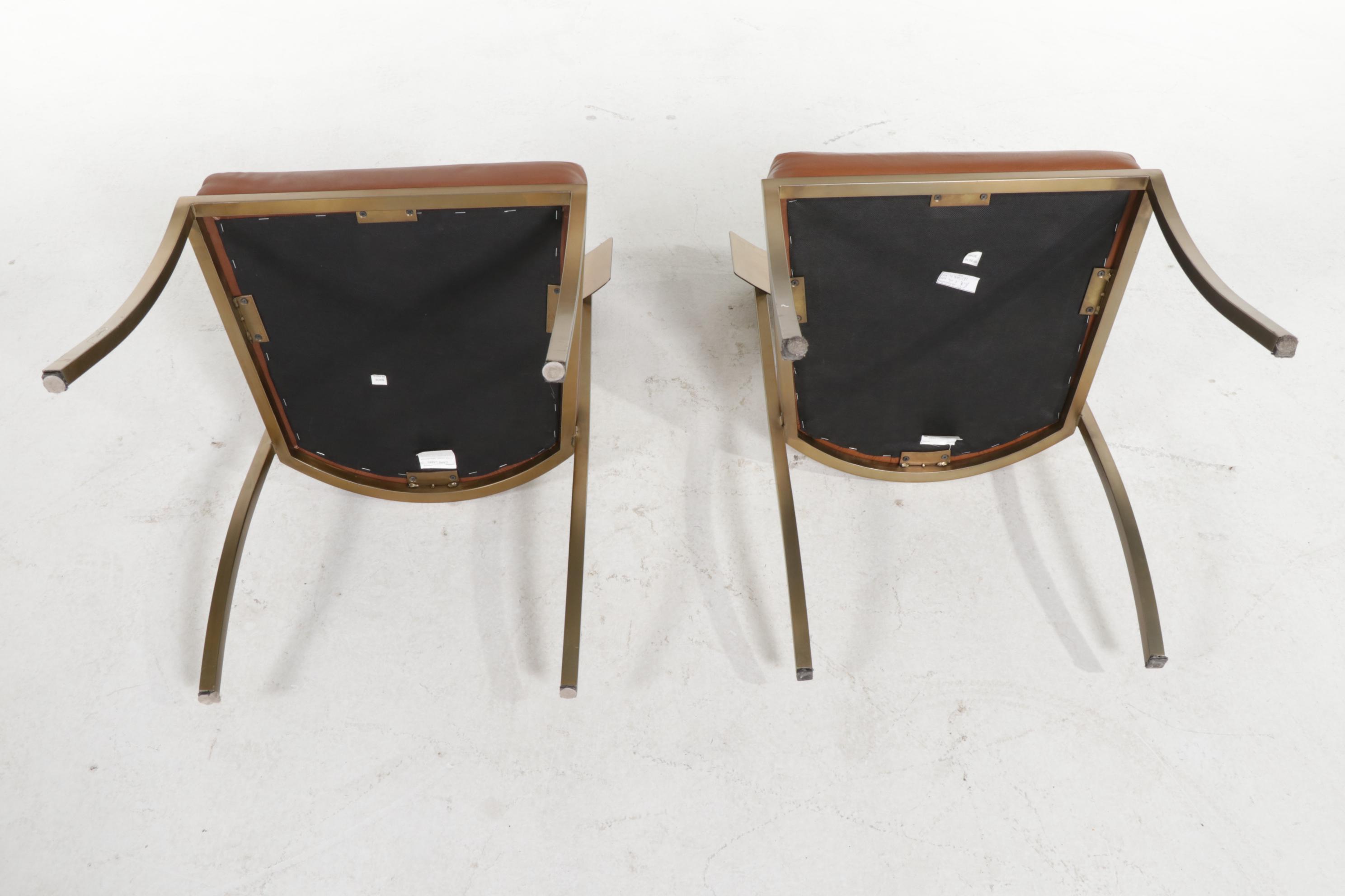 Pair of Contemporary Metal and Leather-Upholstered Side Chairs