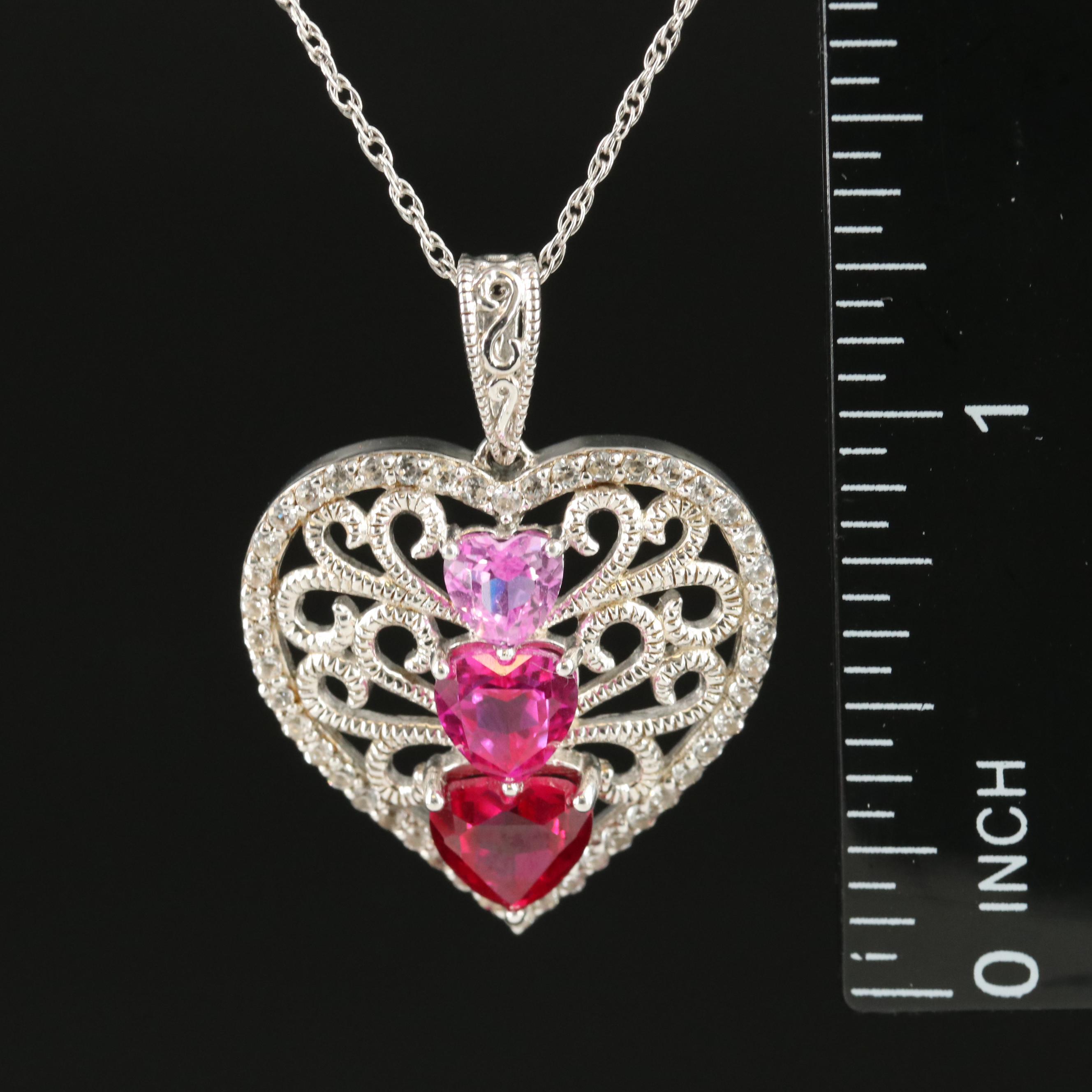 Sterling Ruby and Sapphire Heart Pendant Necklace