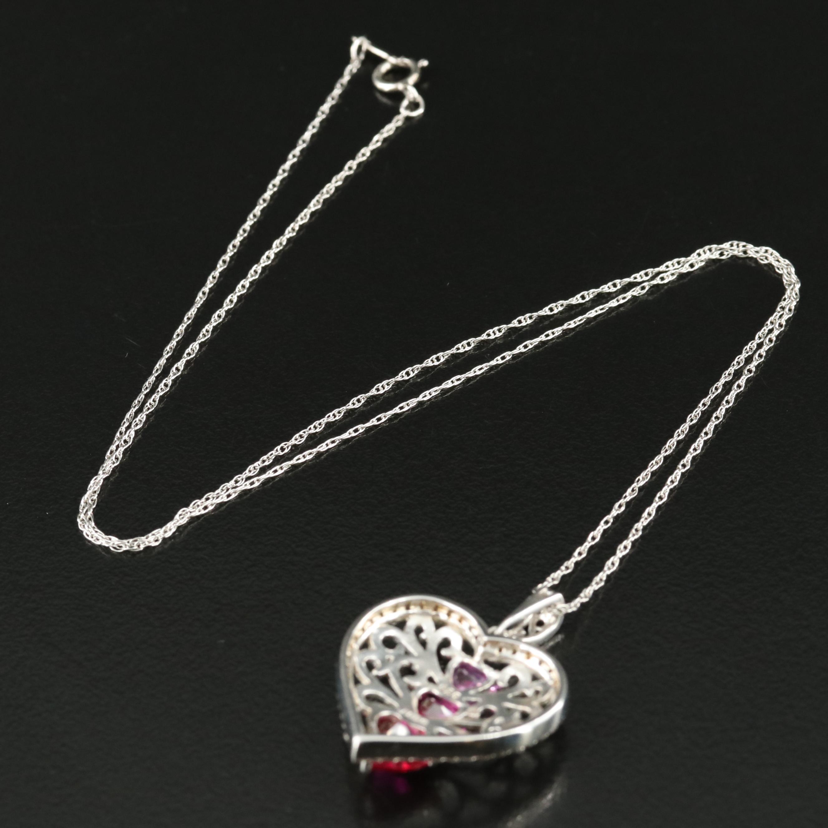 Sterling Ruby and Sapphire Heart Pendant Necklace