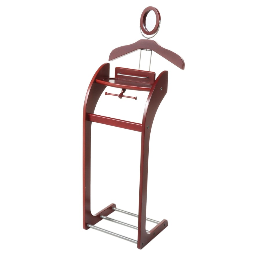 Contemporary Metal-Mounted and Cherrywood-Stained Valet with Mirror