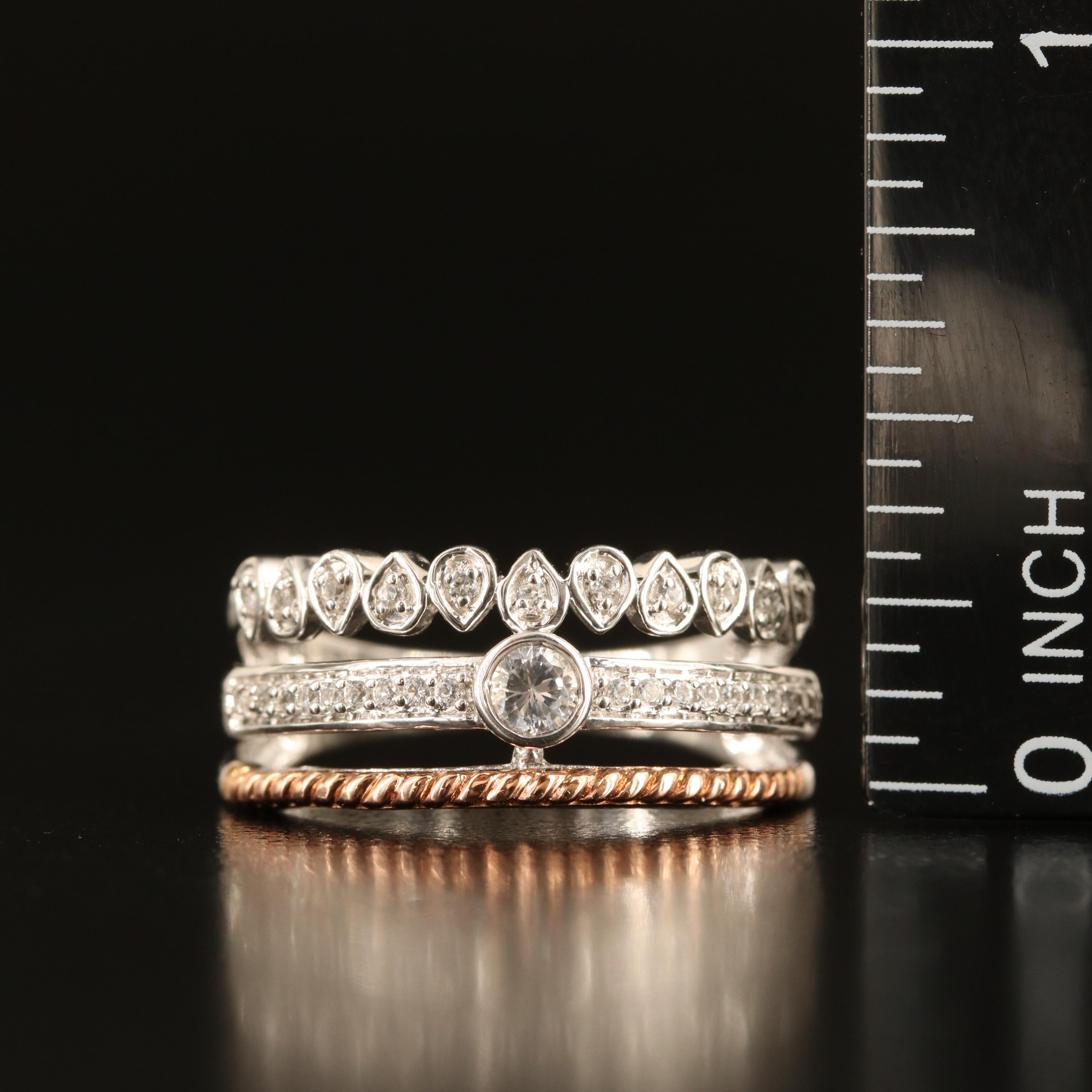 Sterling White Sapphire Ring with 10K Rose Gold Accent