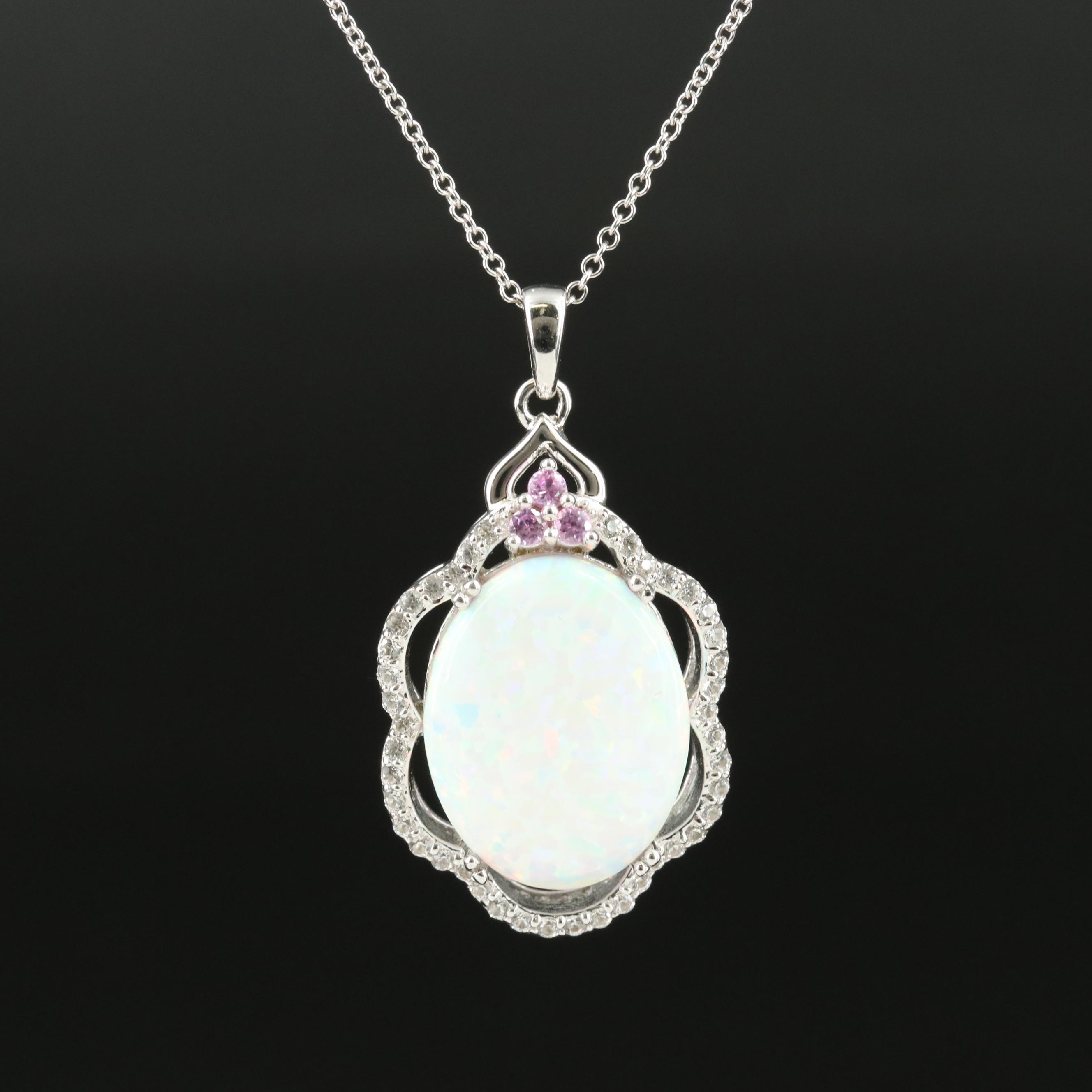 Sterling Opal and Sapphire Pendant Necklace