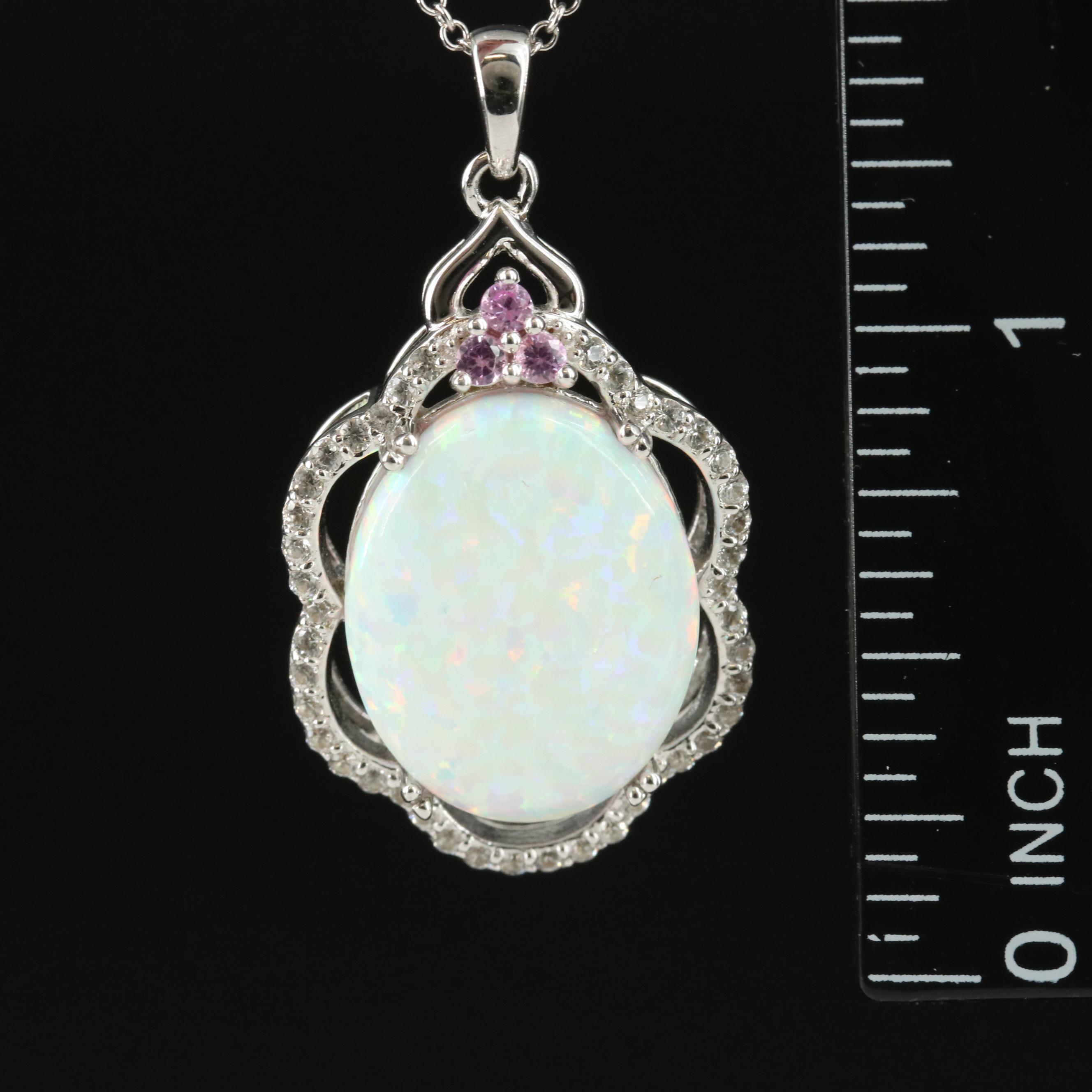 Sterling Opal and Sapphire Pendant Necklace