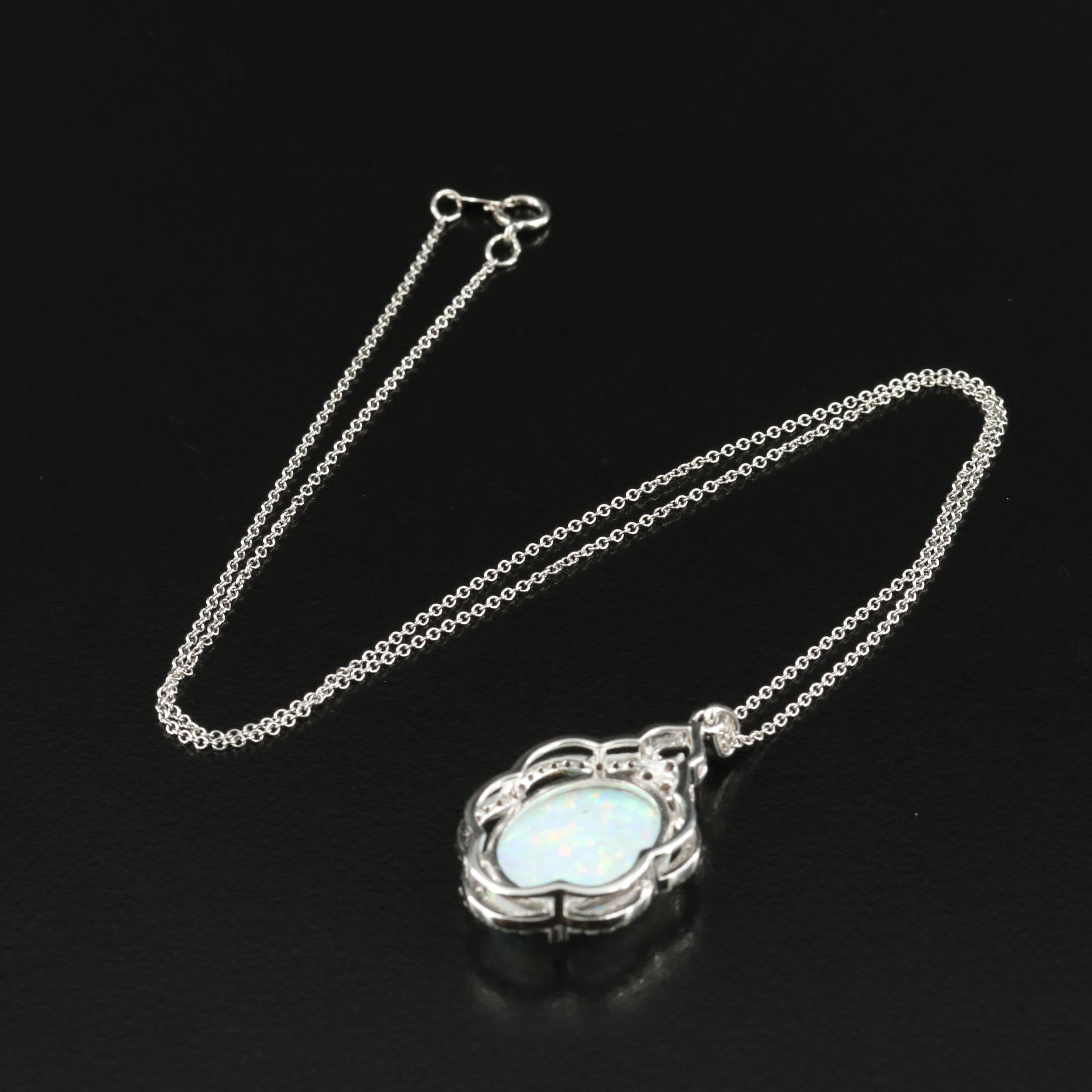 Sterling Opal and Sapphire Pendant Necklace