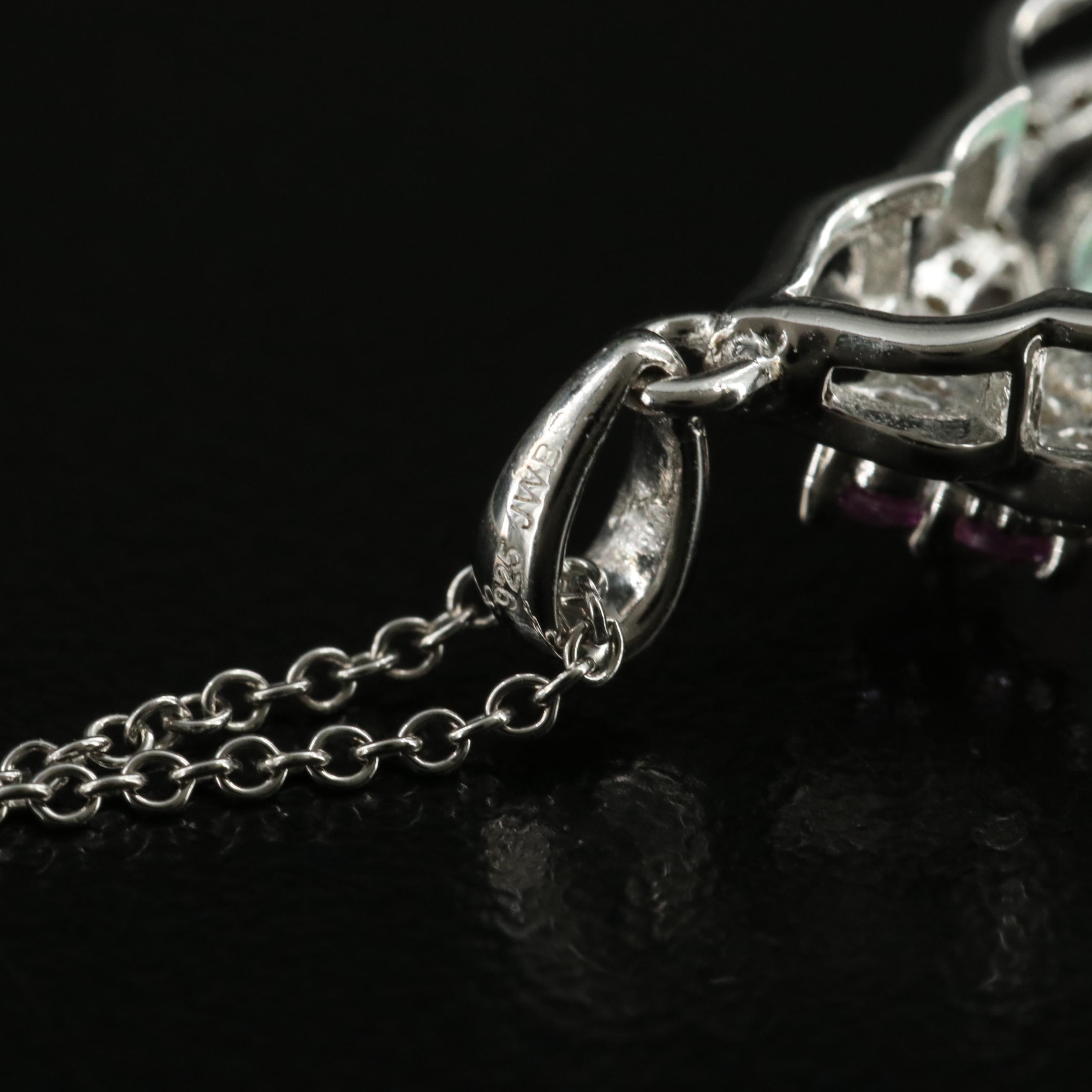 Sterling Opal and Sapphire Pendant Necklace