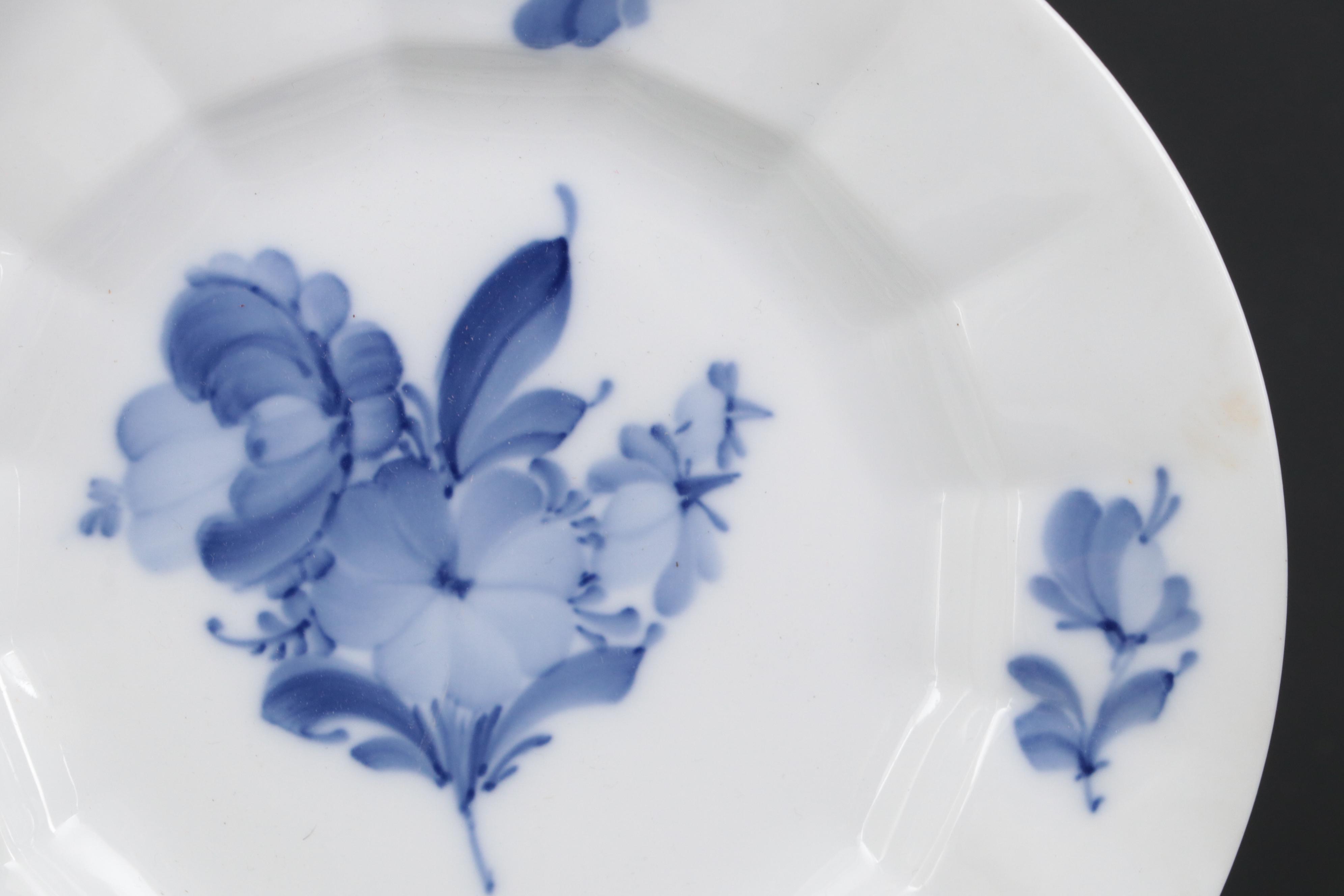 Royal Copenhagen Blue Flowers Porcelain Cups and Saucers with Plates, 1899-1934