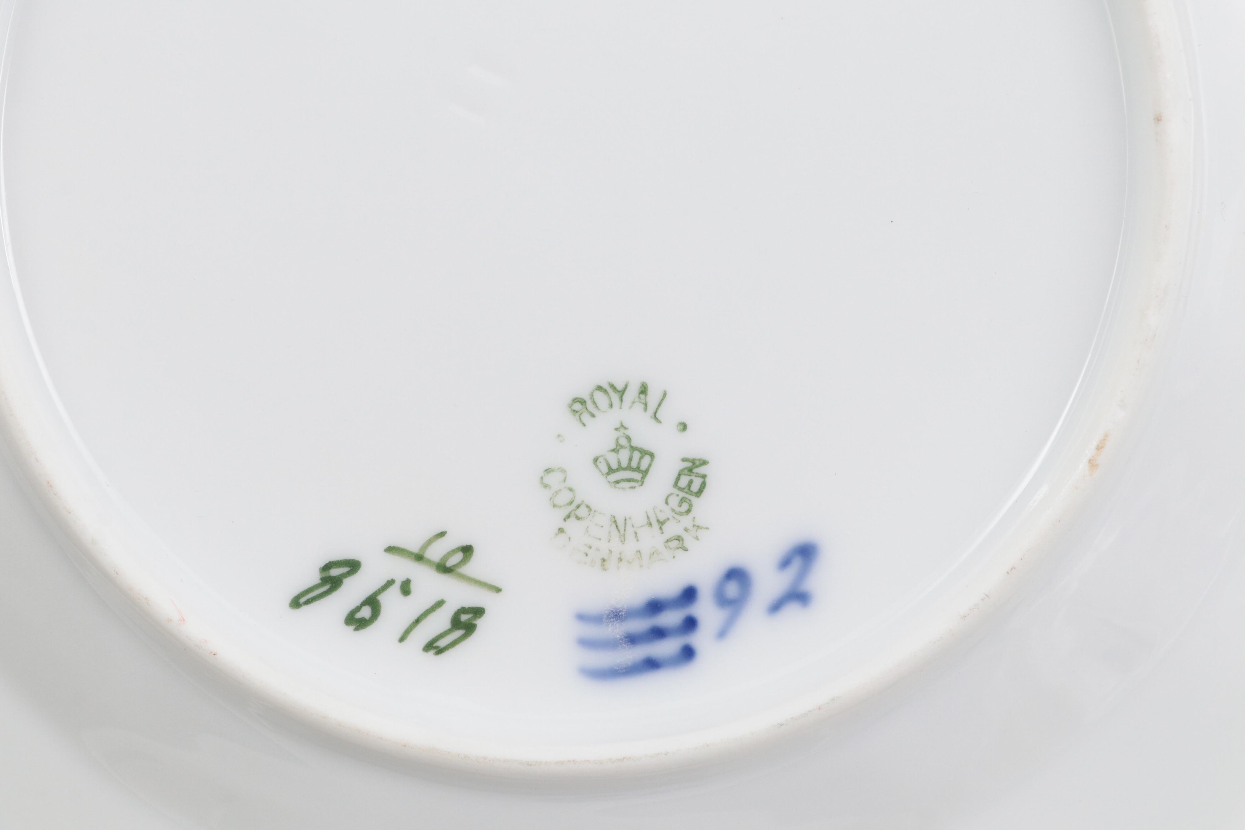 Royal Copenhagen Blue Flowers Porcelain Cups and Saucers with Plates, 1899-1934