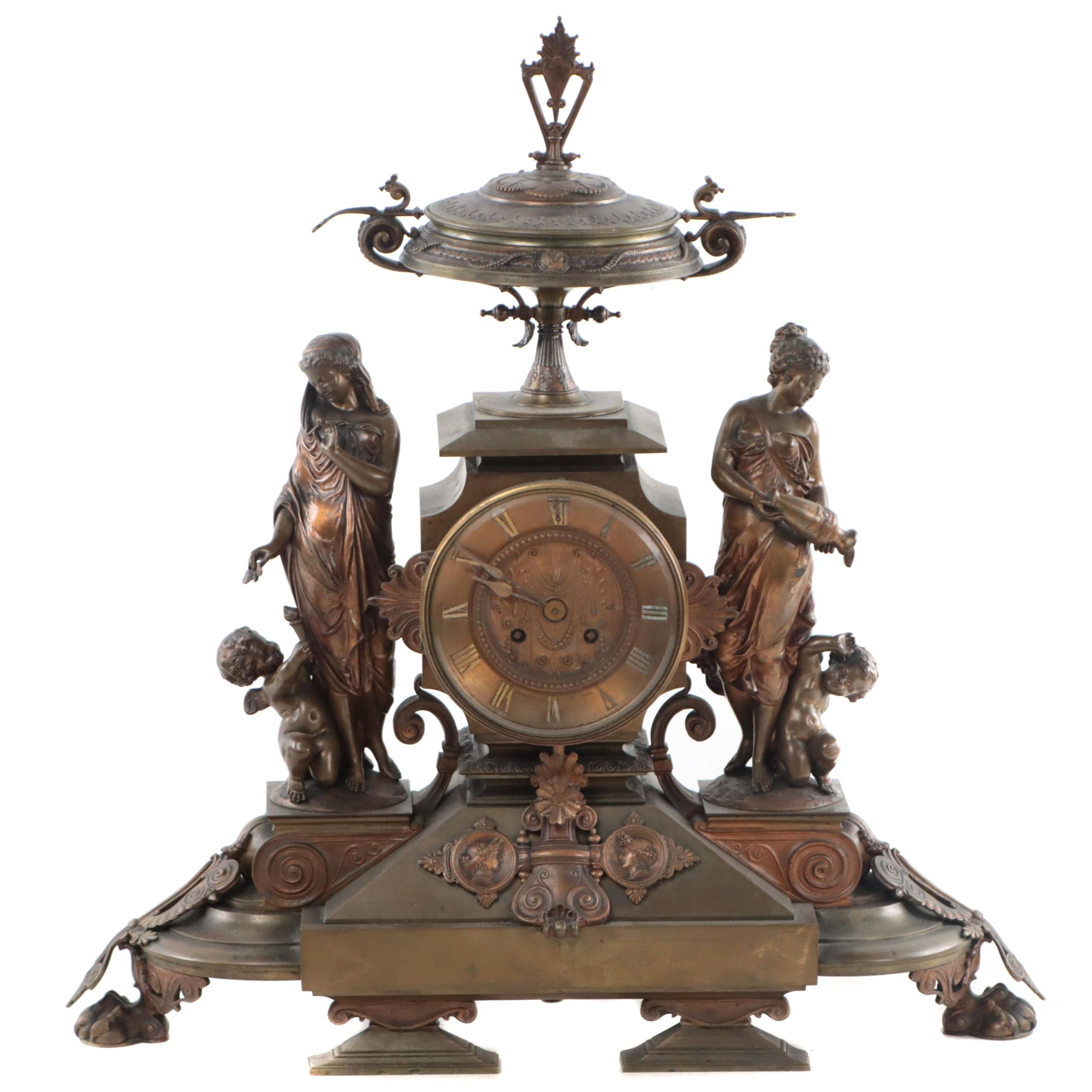 Howard & Co. François Mage Cast Bronze and Spelter Mantel Clock