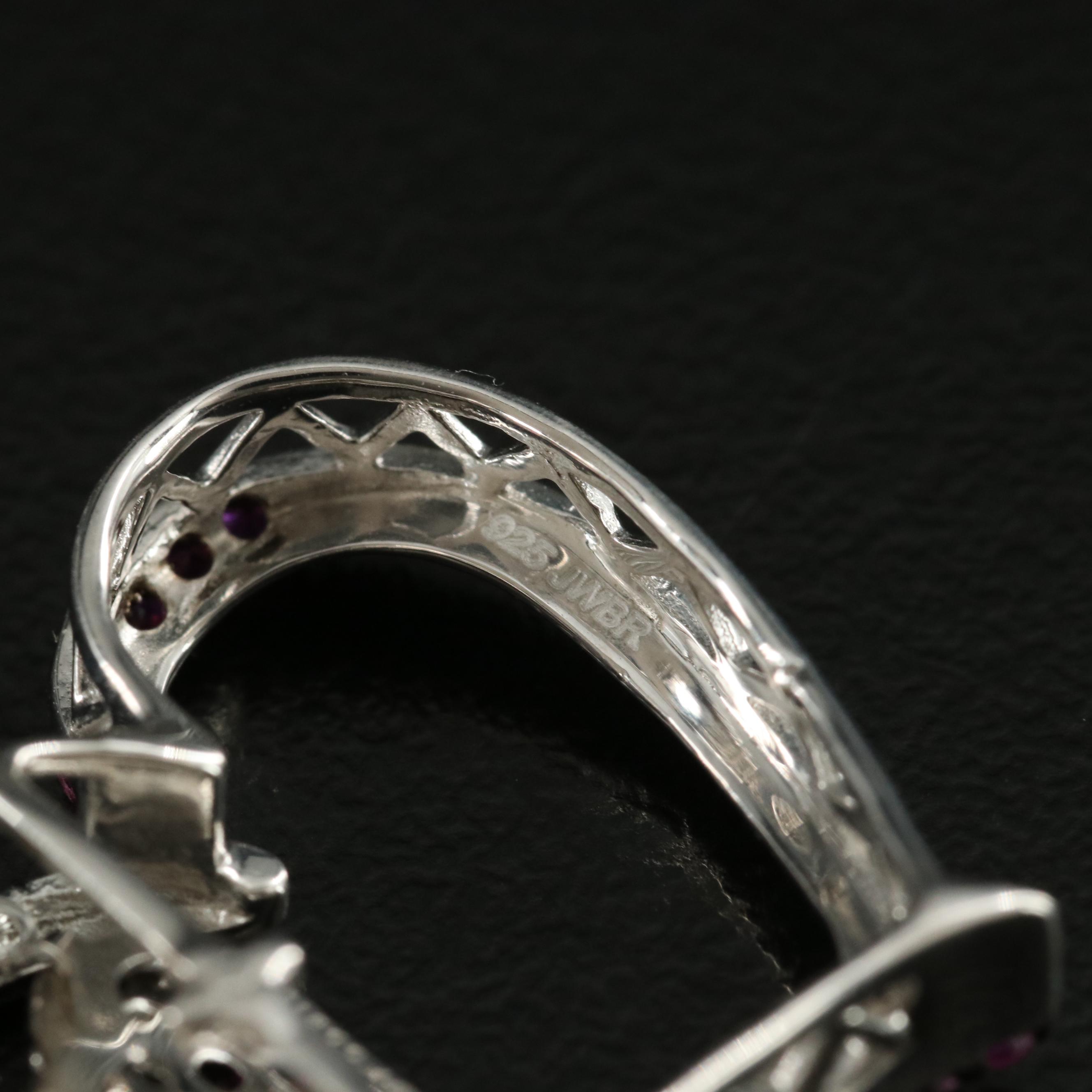 Sterling Ruby and Sapphire Double Heart Trembler Pendant Necklace