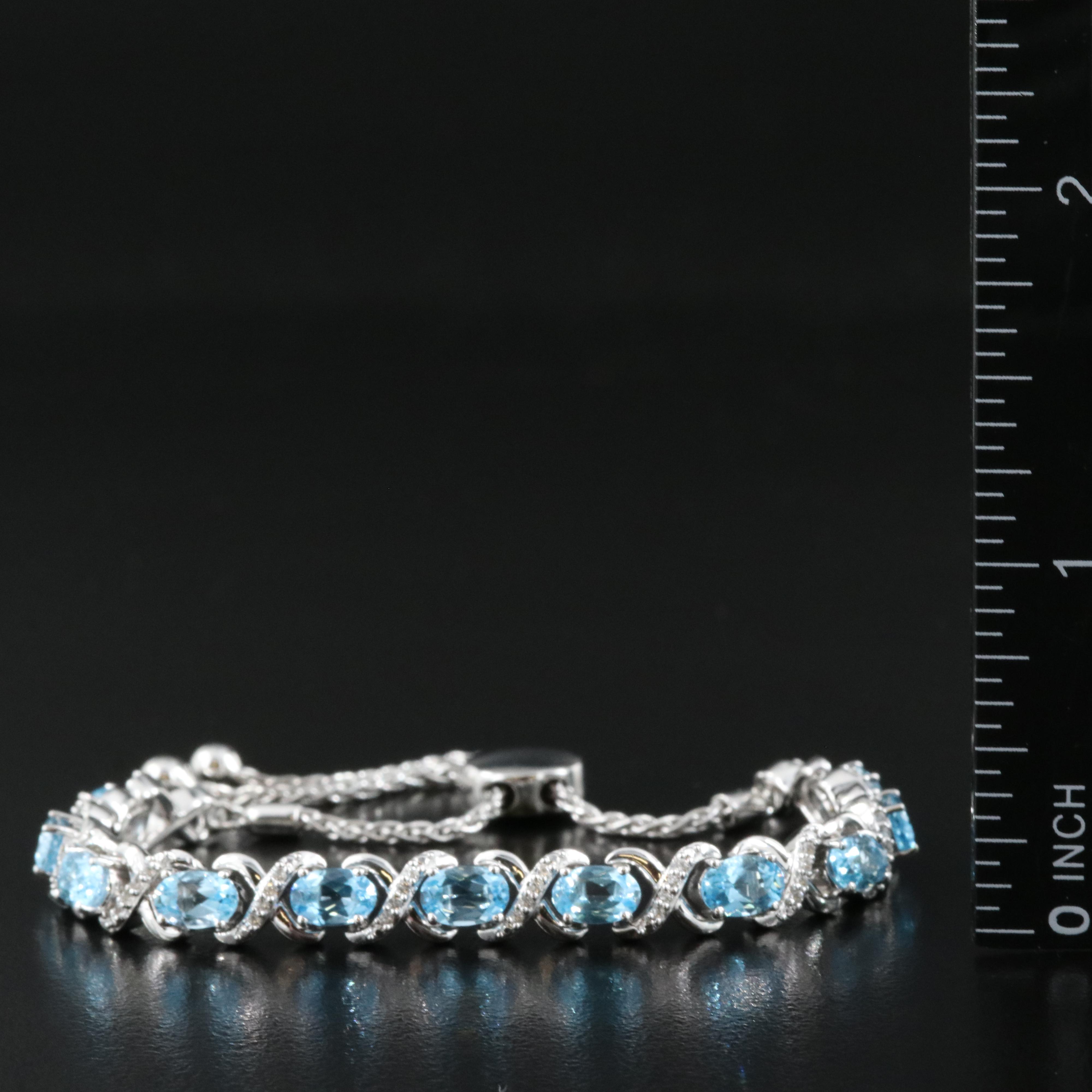 Sterling White and Swiss Blue Topaz Bolo Bracelet