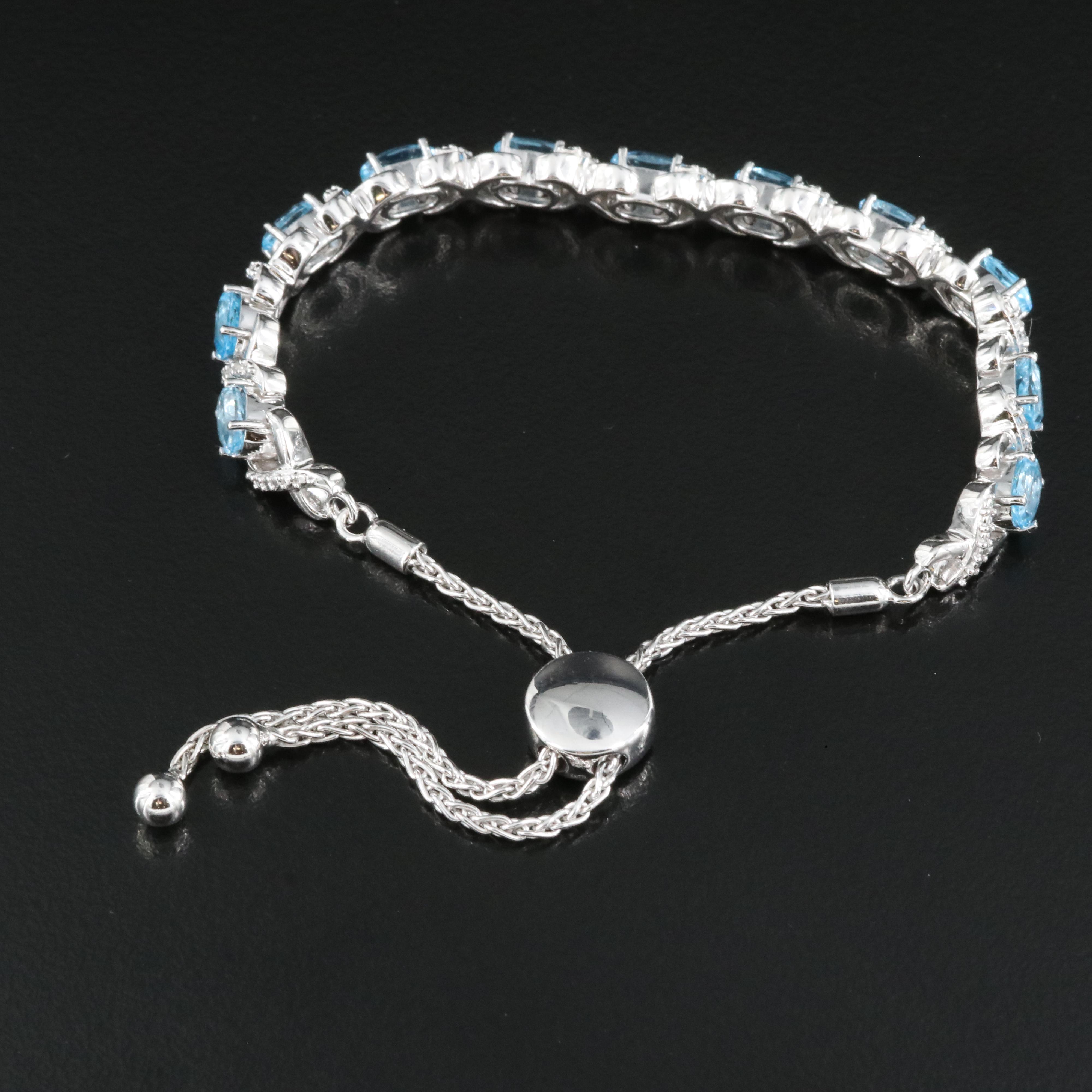 Sterling White and Swiss Blue Topaz Bolo Bracelet