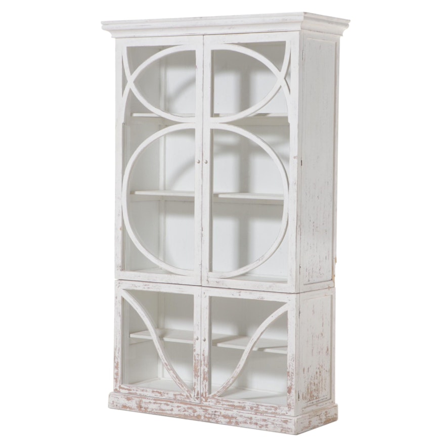 Contemporary Rustic Finish White-Painted Wood and Glass Cabinet