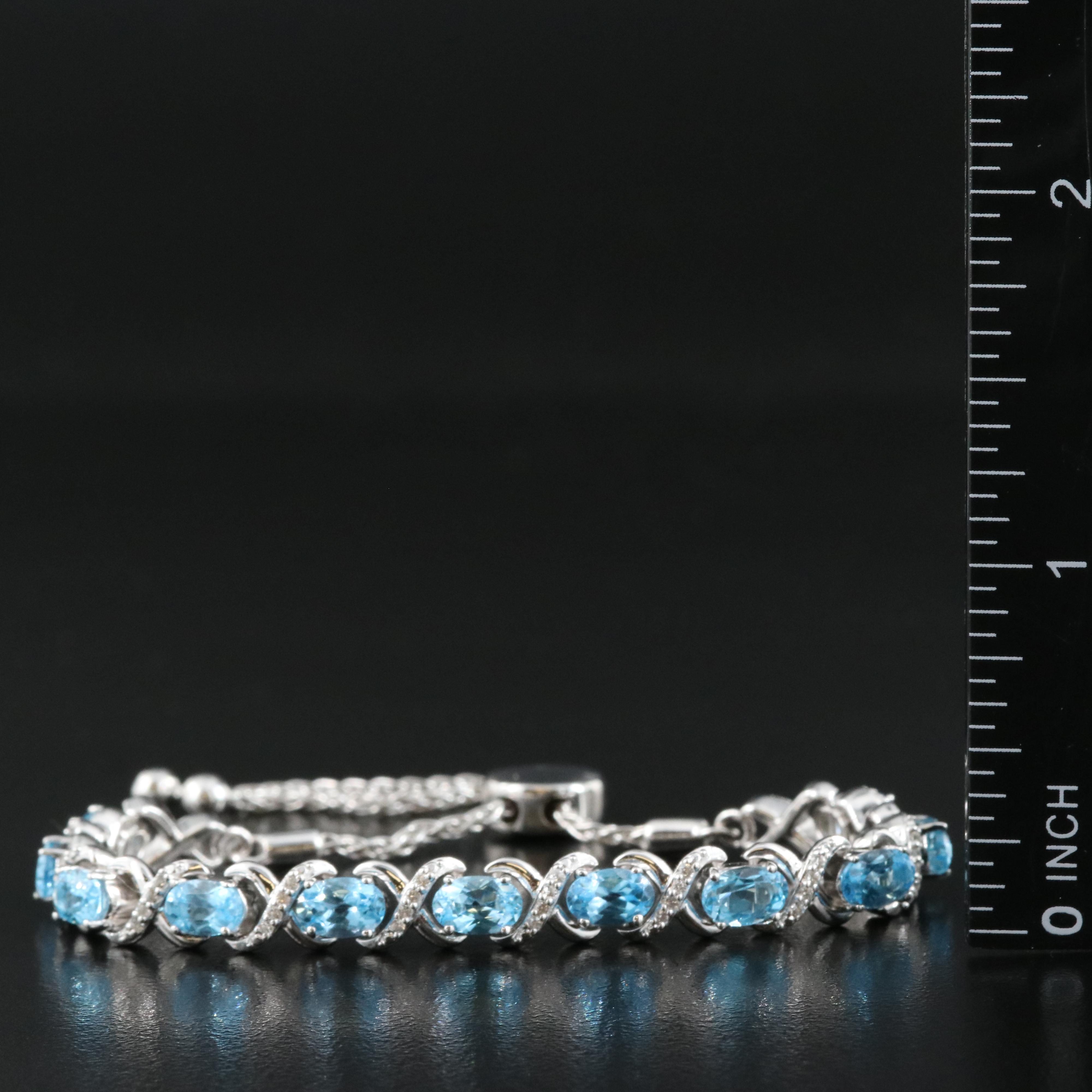 Sterling White and Swiss Blue Topaz Bolo Bracelet