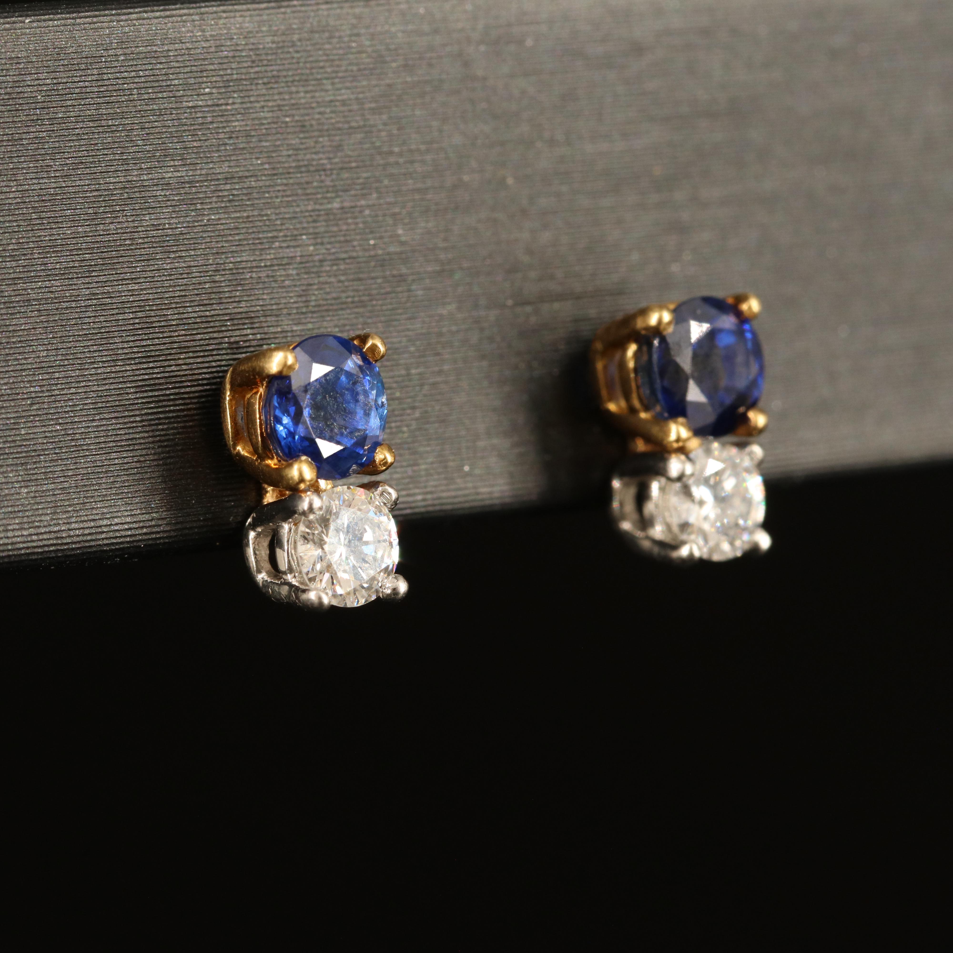 14K Diamond and Sapphire Stud Earrings