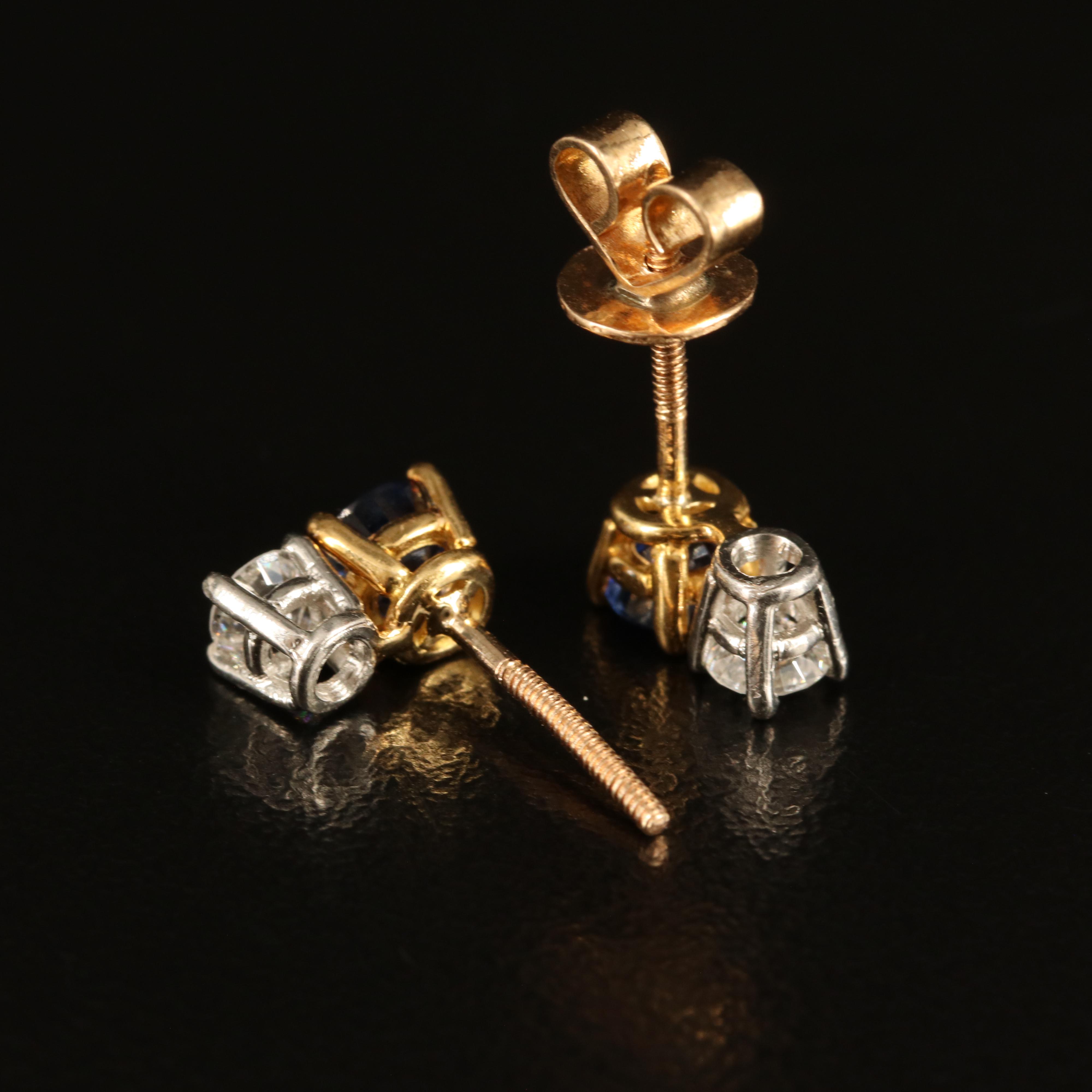 14K Diamond and Sapphire Stud Earrings