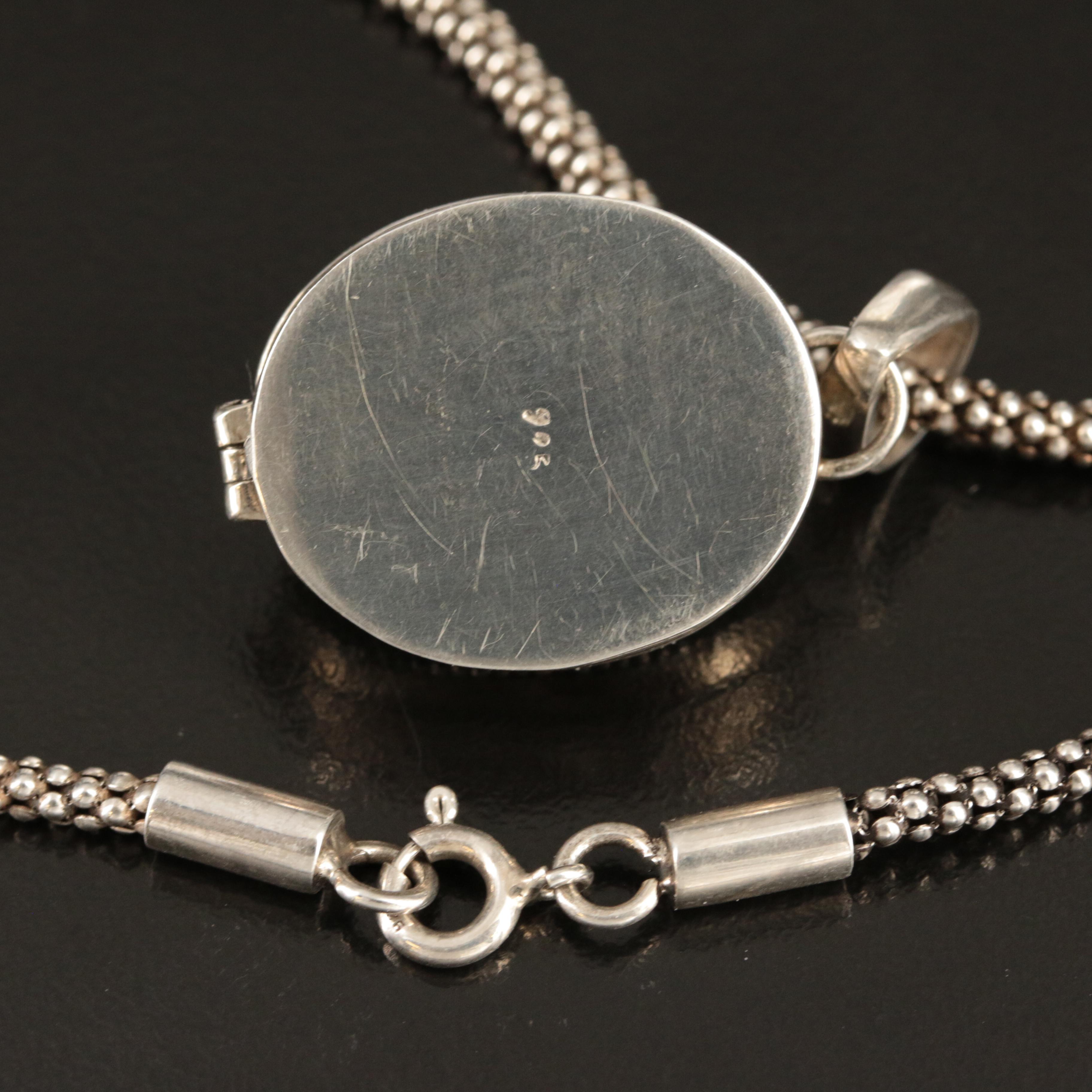 Sterling Amethyst Locket Necklace with Granulated Details