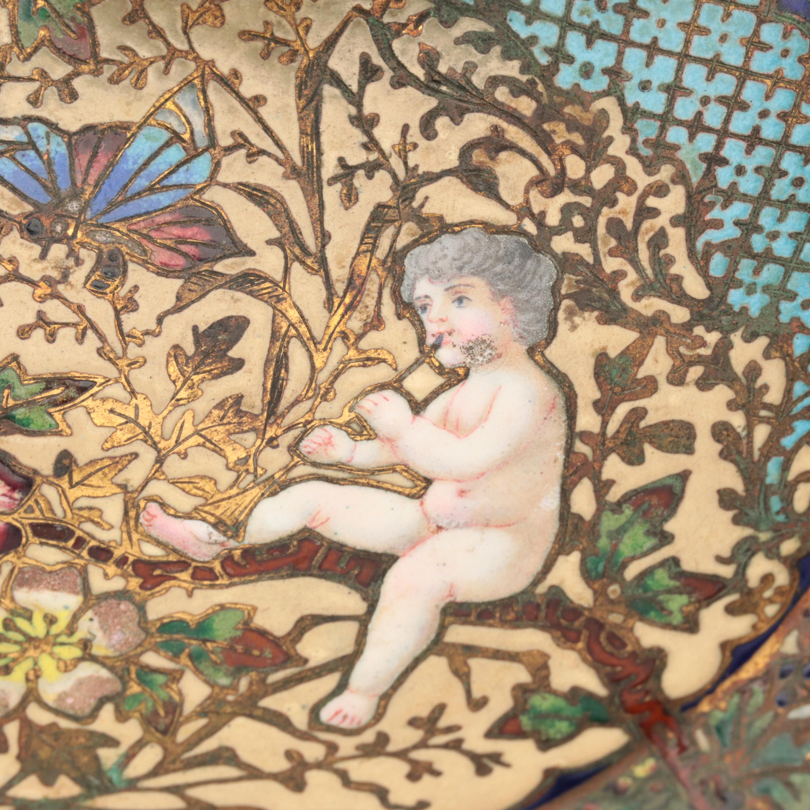 French Rococo Style Champlevé Brass and Enamel Inkwell