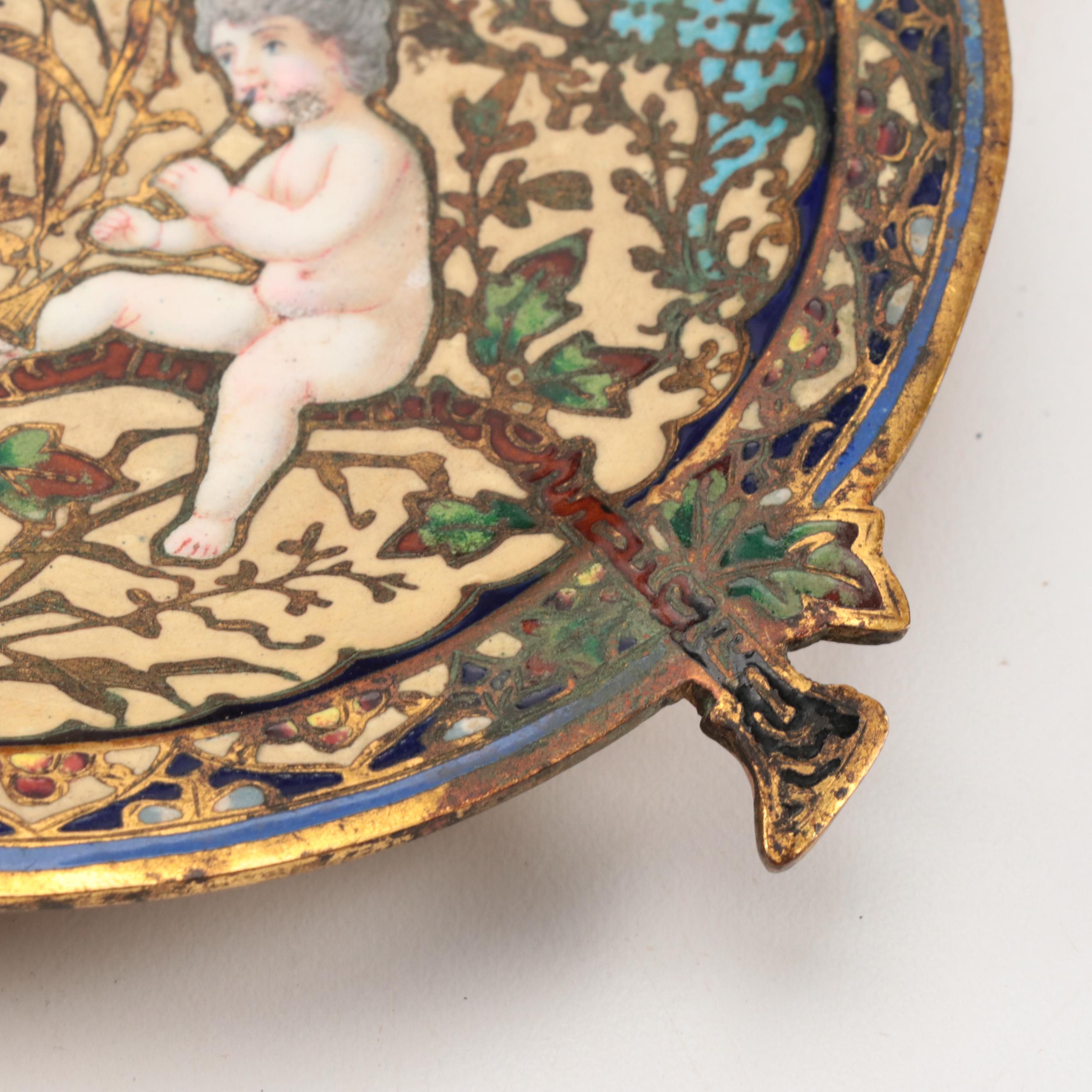 French Rococo Style Champlevé Brass and Enamel Inkwell