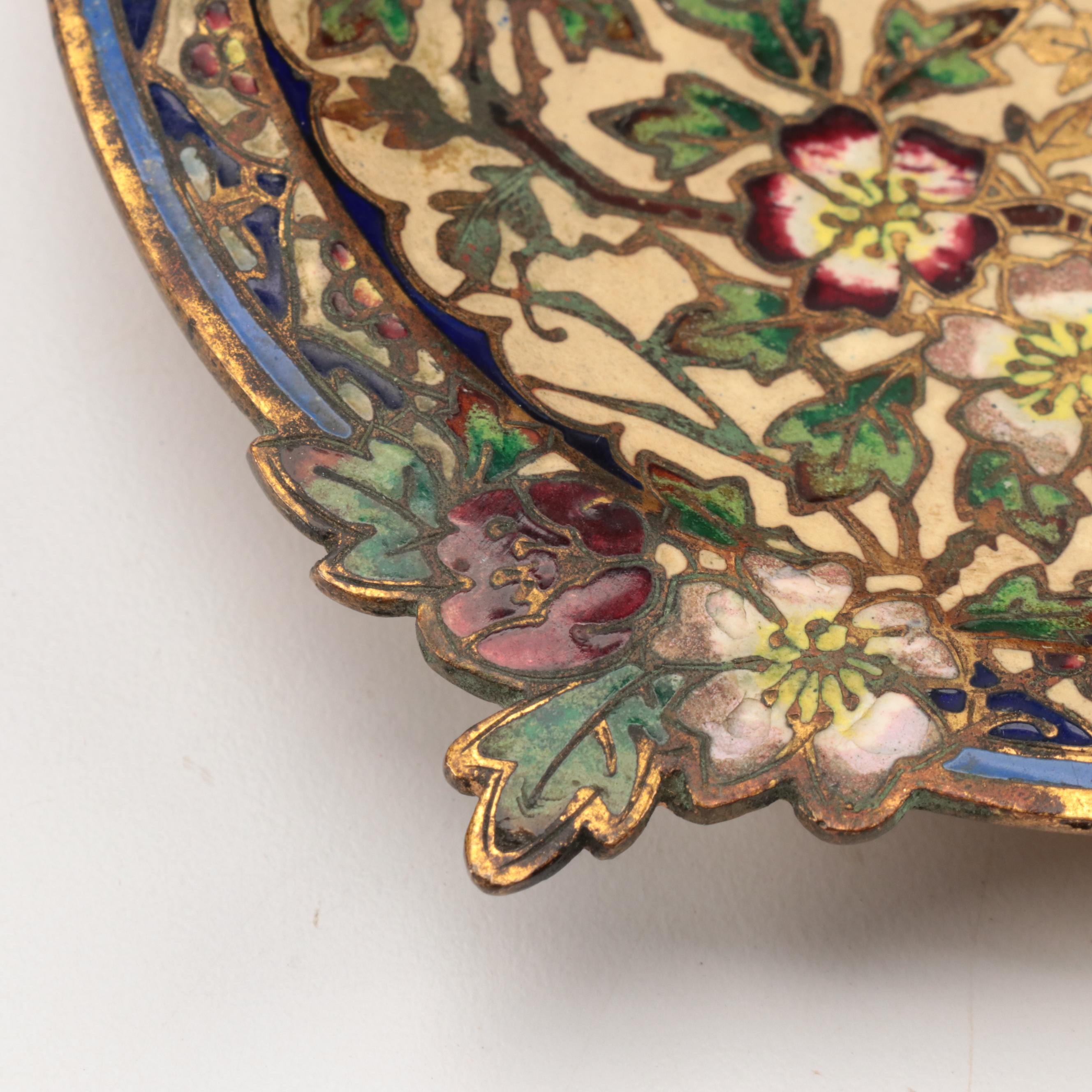 French Rococo Style Champlevé Brass and Enamel Inkwell