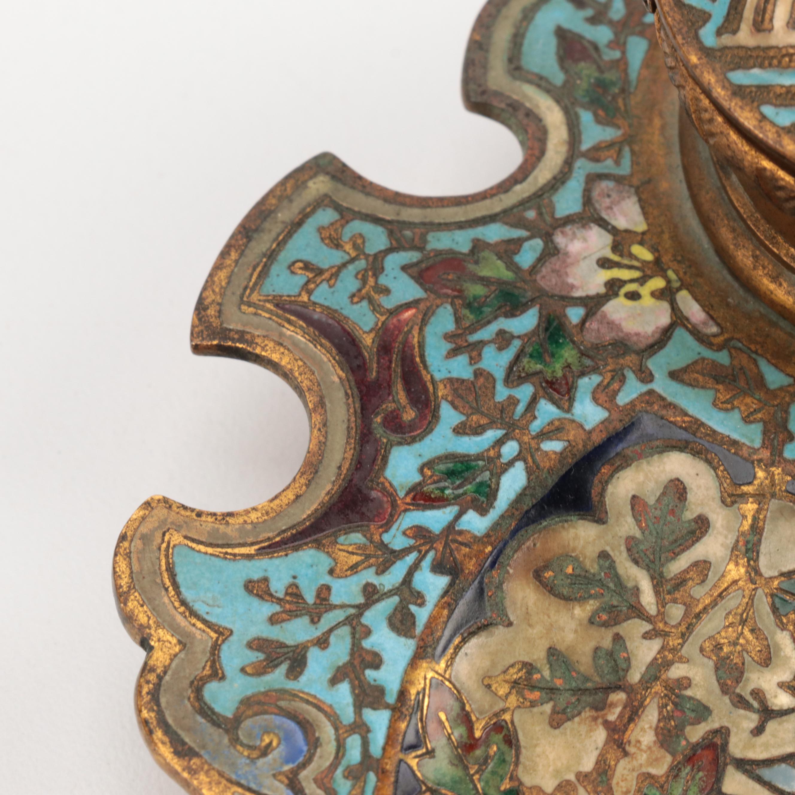 French Rococo Style Champlevé Brass and Enamel Inkwell