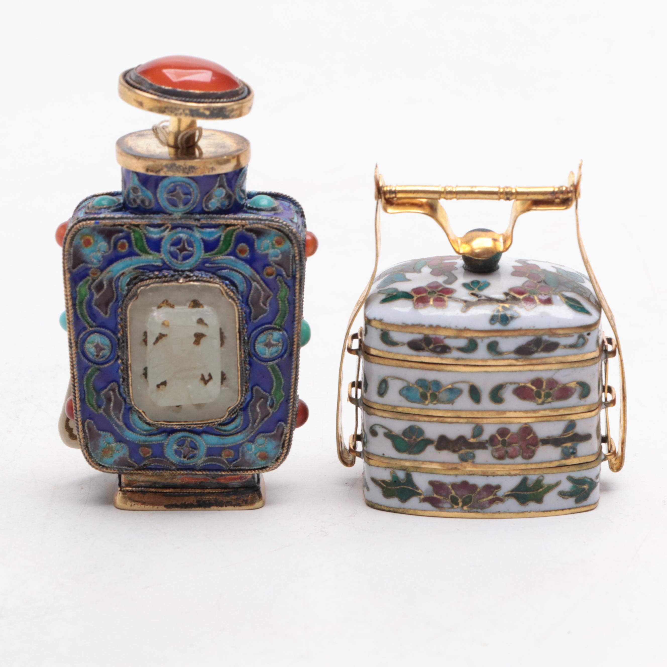 Cloisonné Trinket Boxes, Snuff Bottle, Miniatures and More