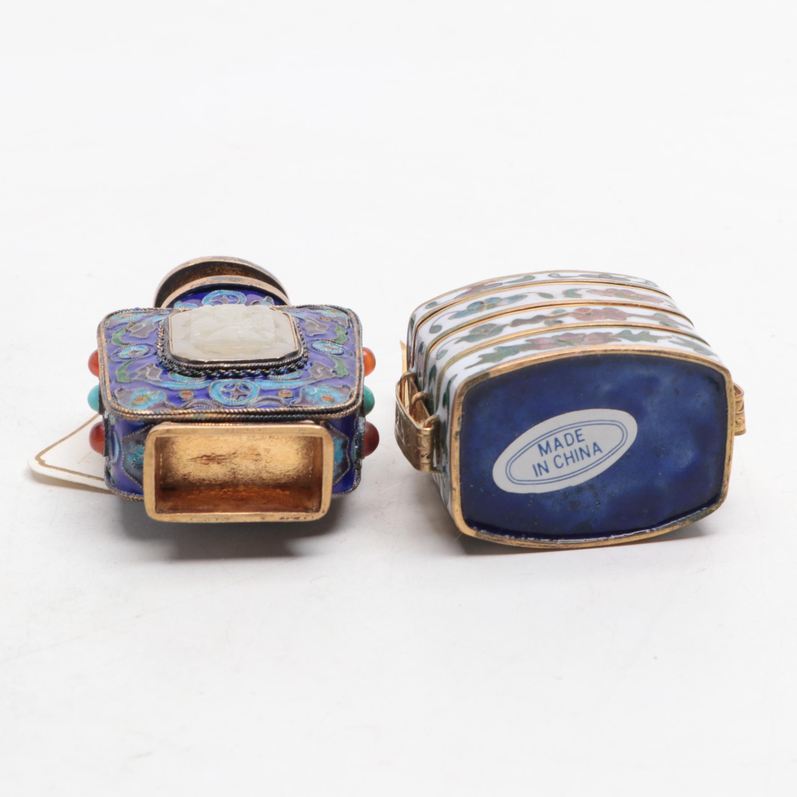 Cloisonné Trinket Boxes, Snuff Bottle, Miniatures and More