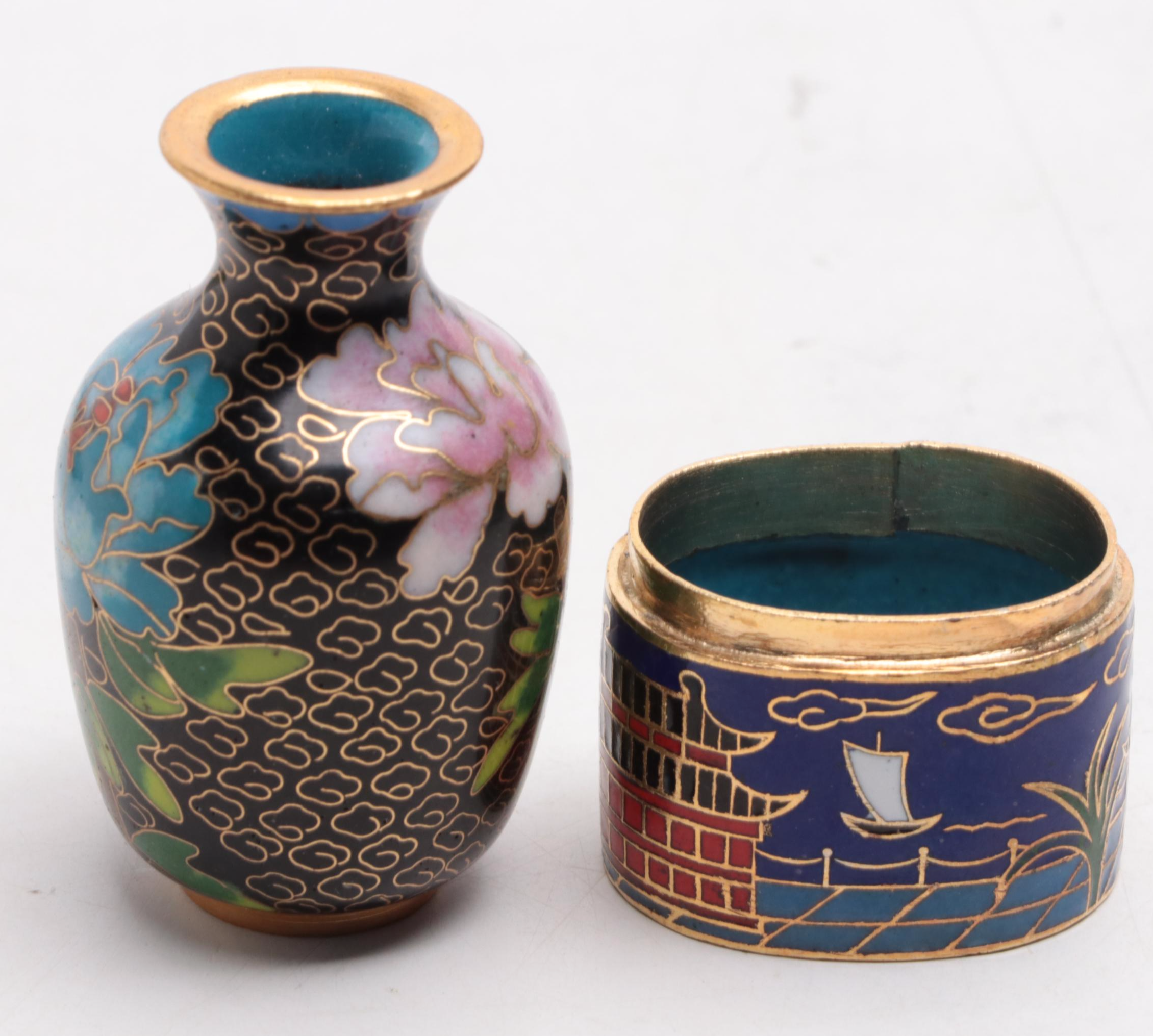 Cloisonné Trinket Boxes, Snuff Bottle, Miniatures and More