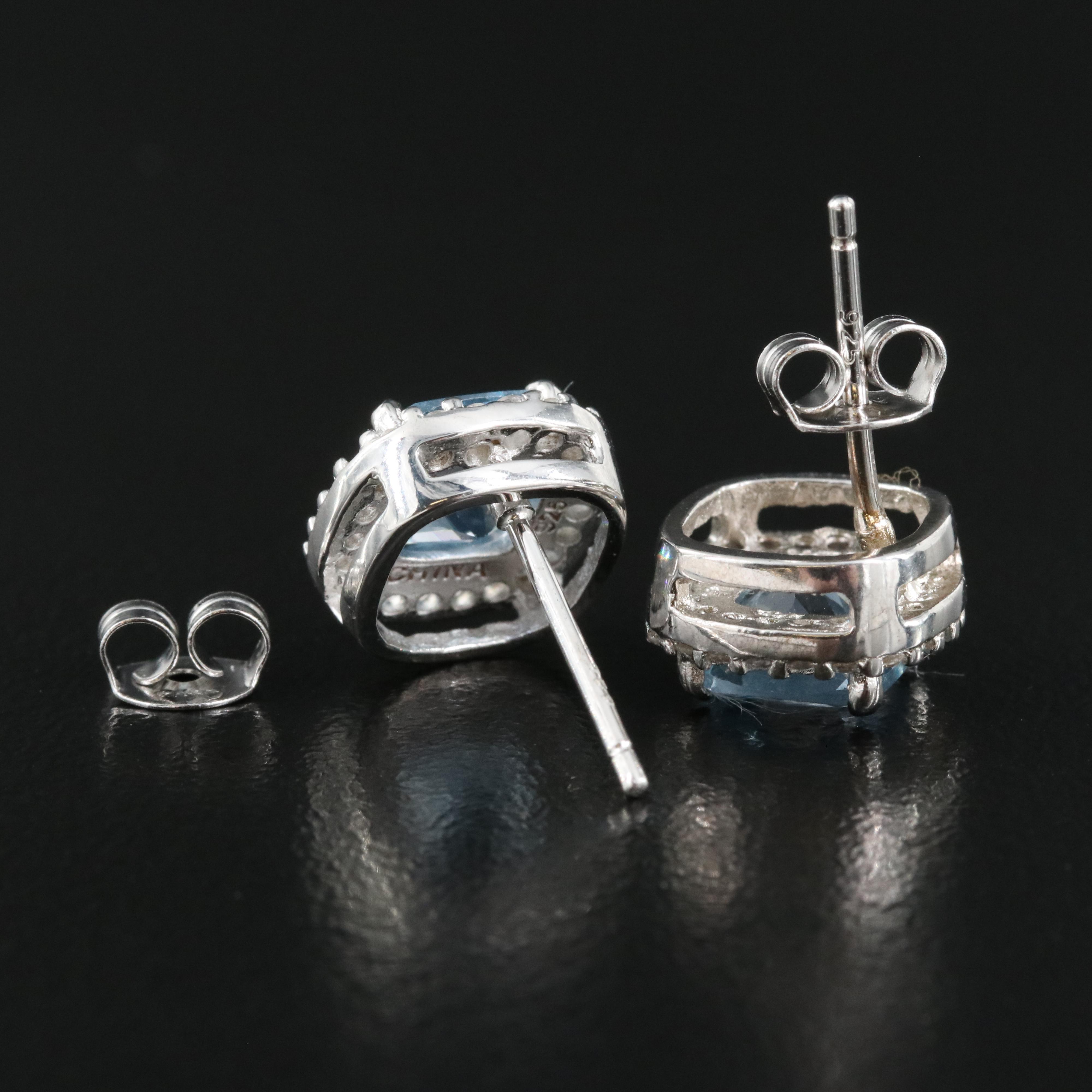 Sterling Topaz and Sapphire Stud Earrings