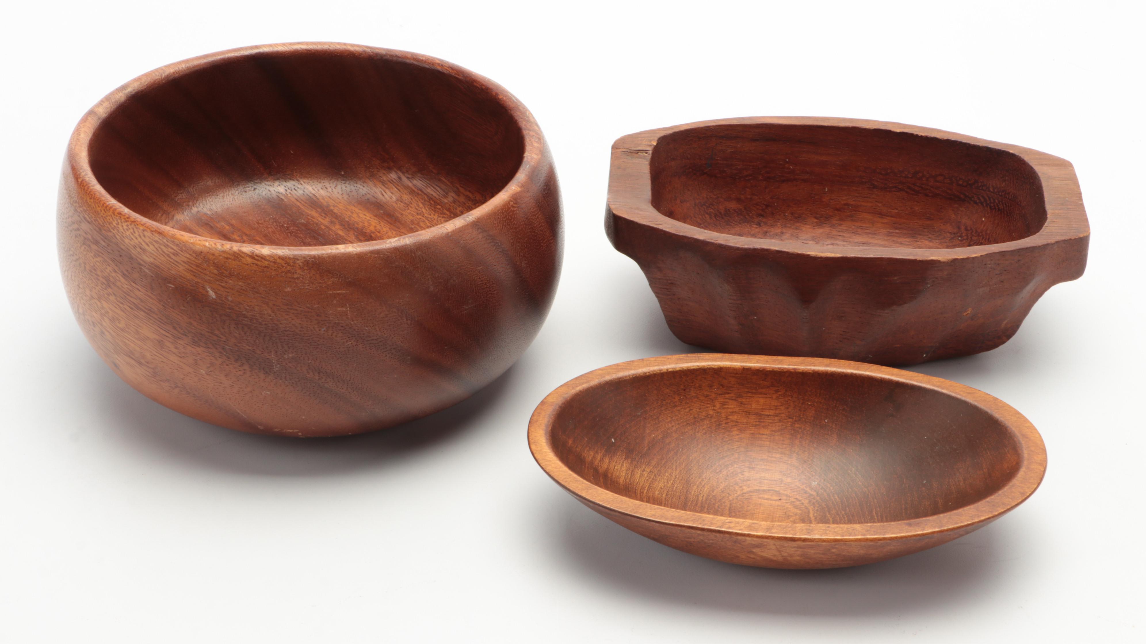 Hawaiian Carved Monkey Pod and Other Wood Serveware