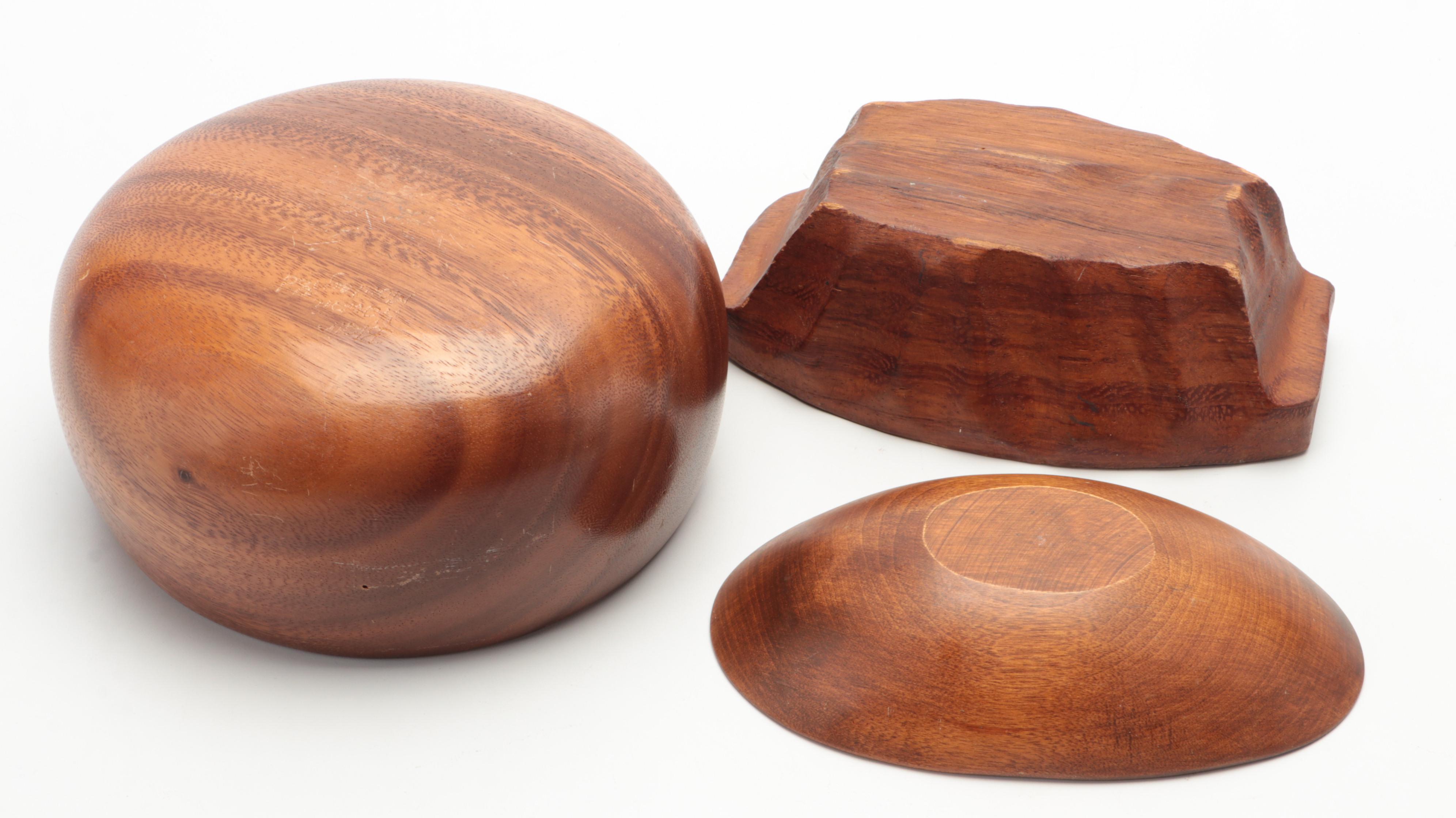 Hawaiian Carved Monkey Pod and Other Wood Serveware