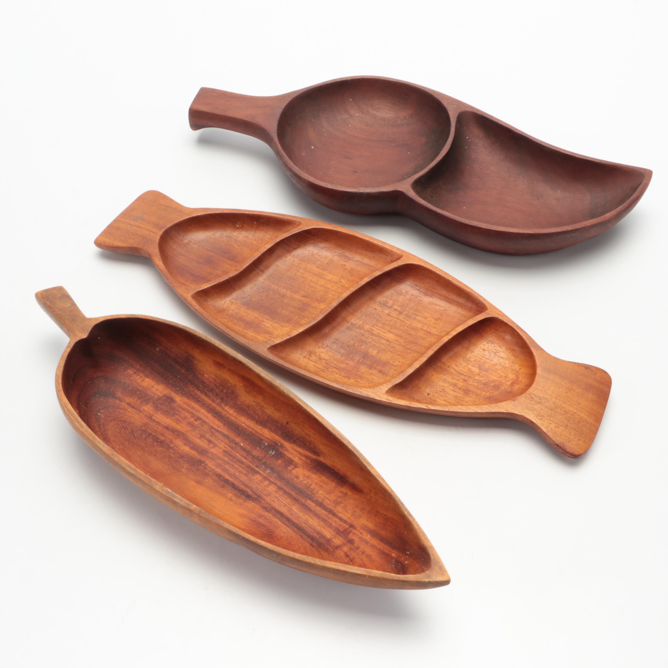 Hawaiian Carved Monkey Pod and Other Wood Serveware