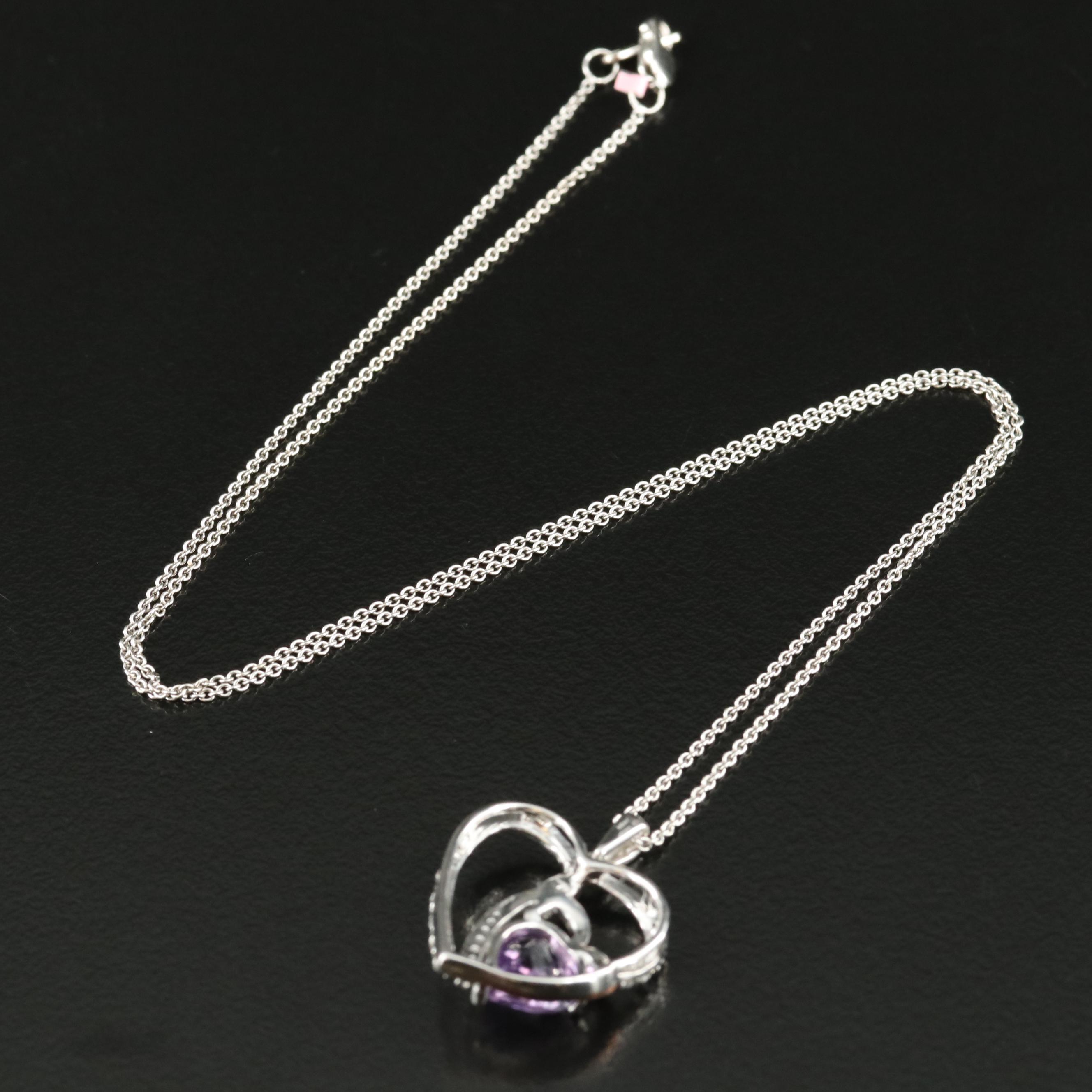 Sterling Amethyst and Sapphire Double Heart Pendant Necklace