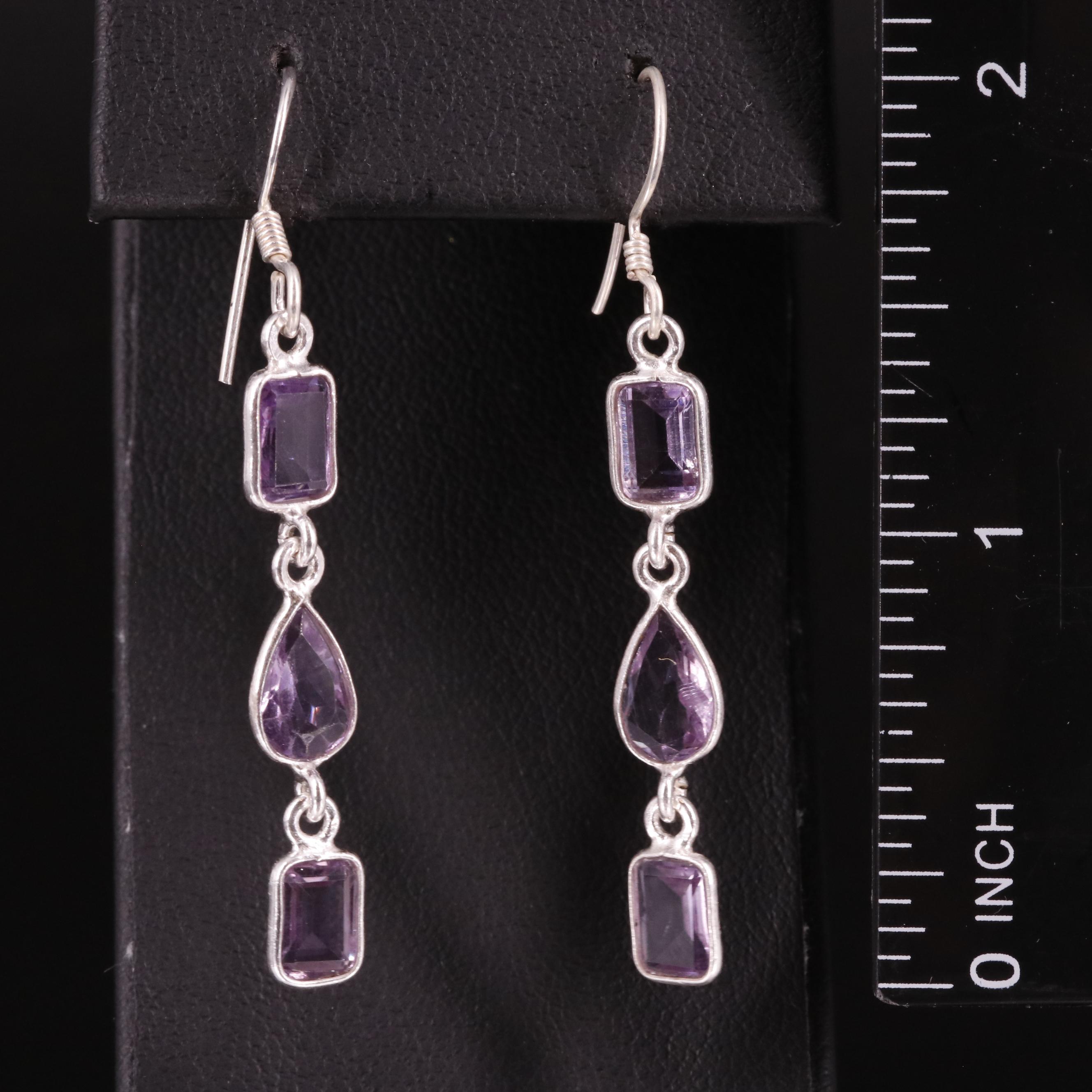 Sterling Amethyst Geometric Drop Earrings