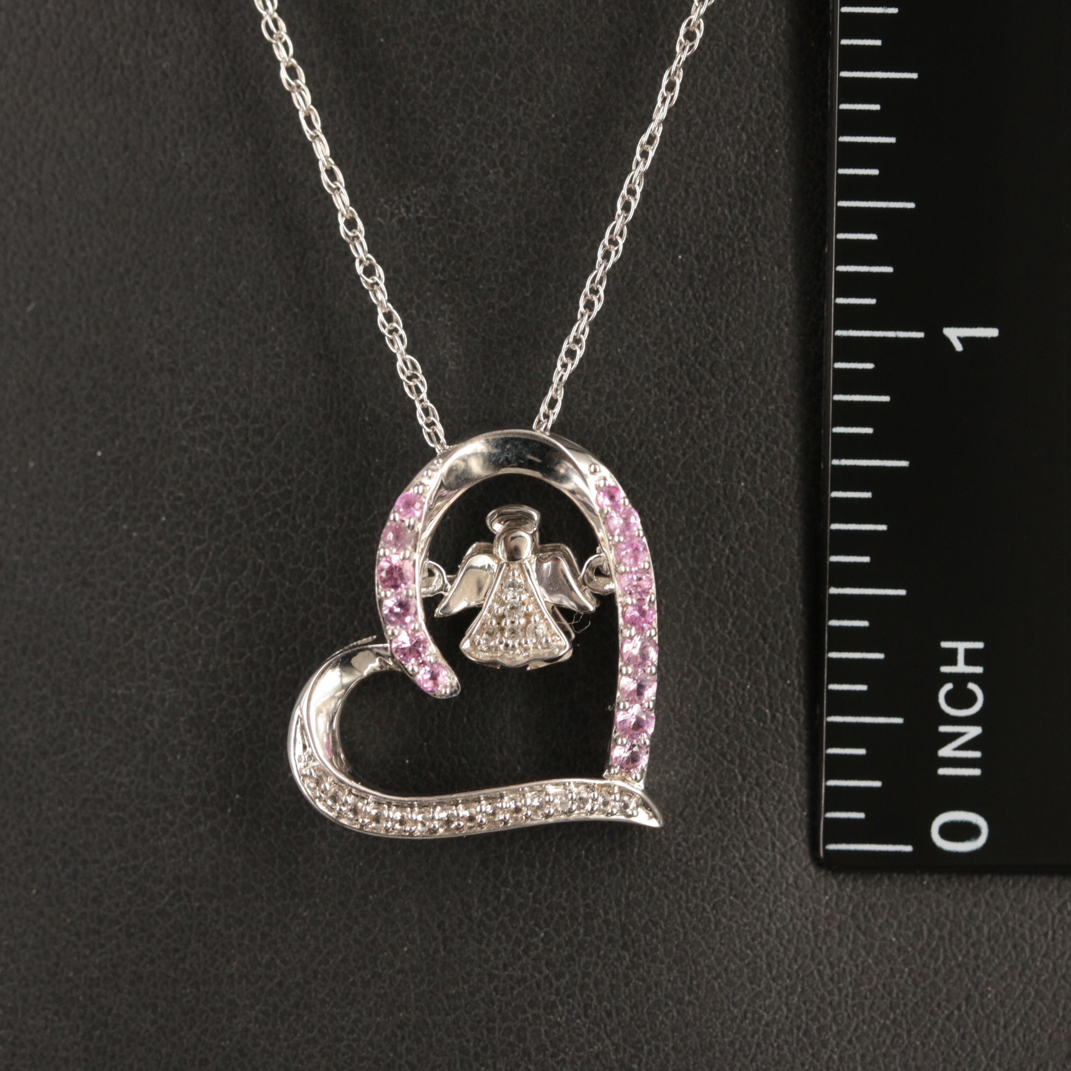 Sterling Sapphire Angel Heart Tremble Pendant Necklace